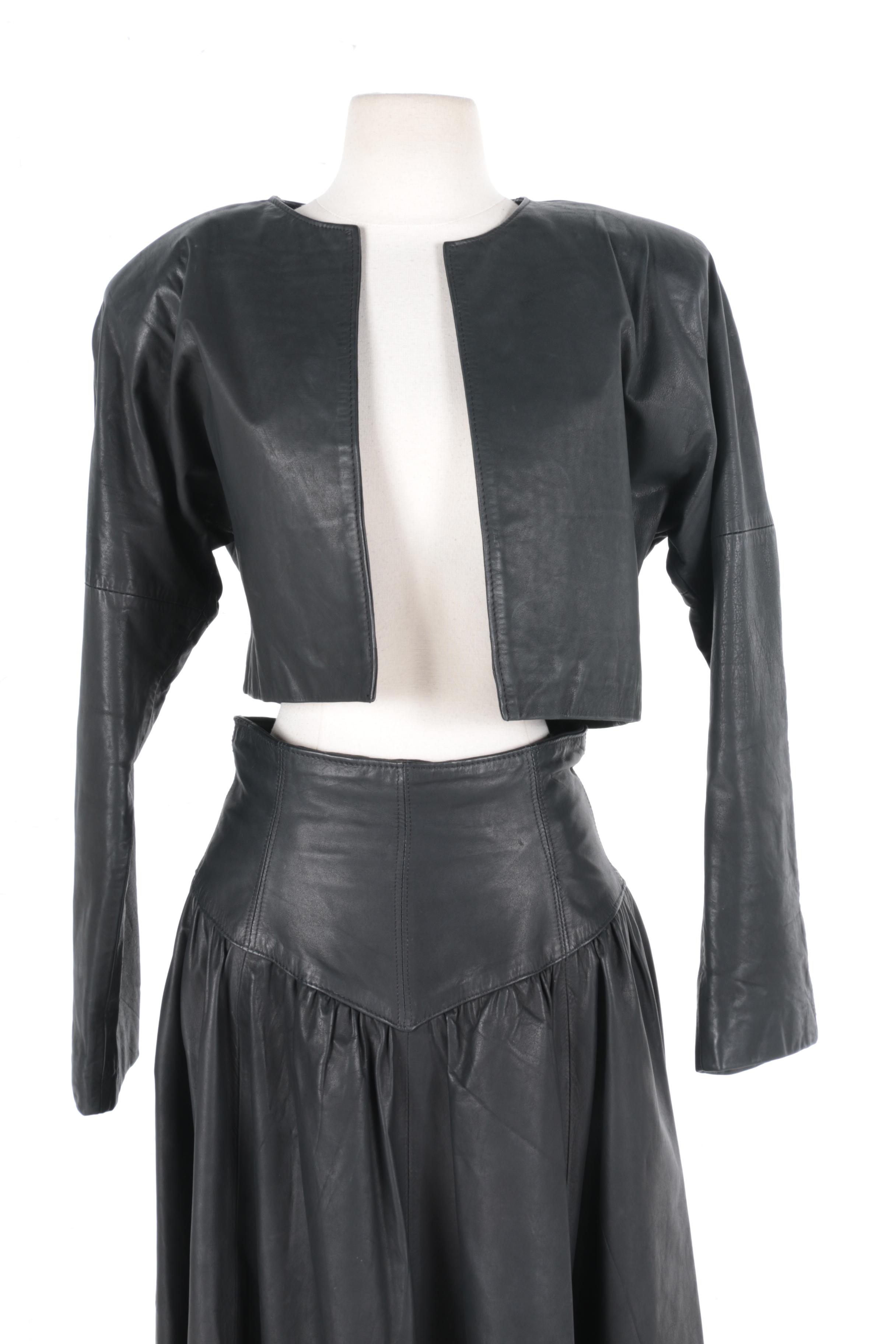 Vintage Gino di Giorgio Black Leather Jacket and Skirt