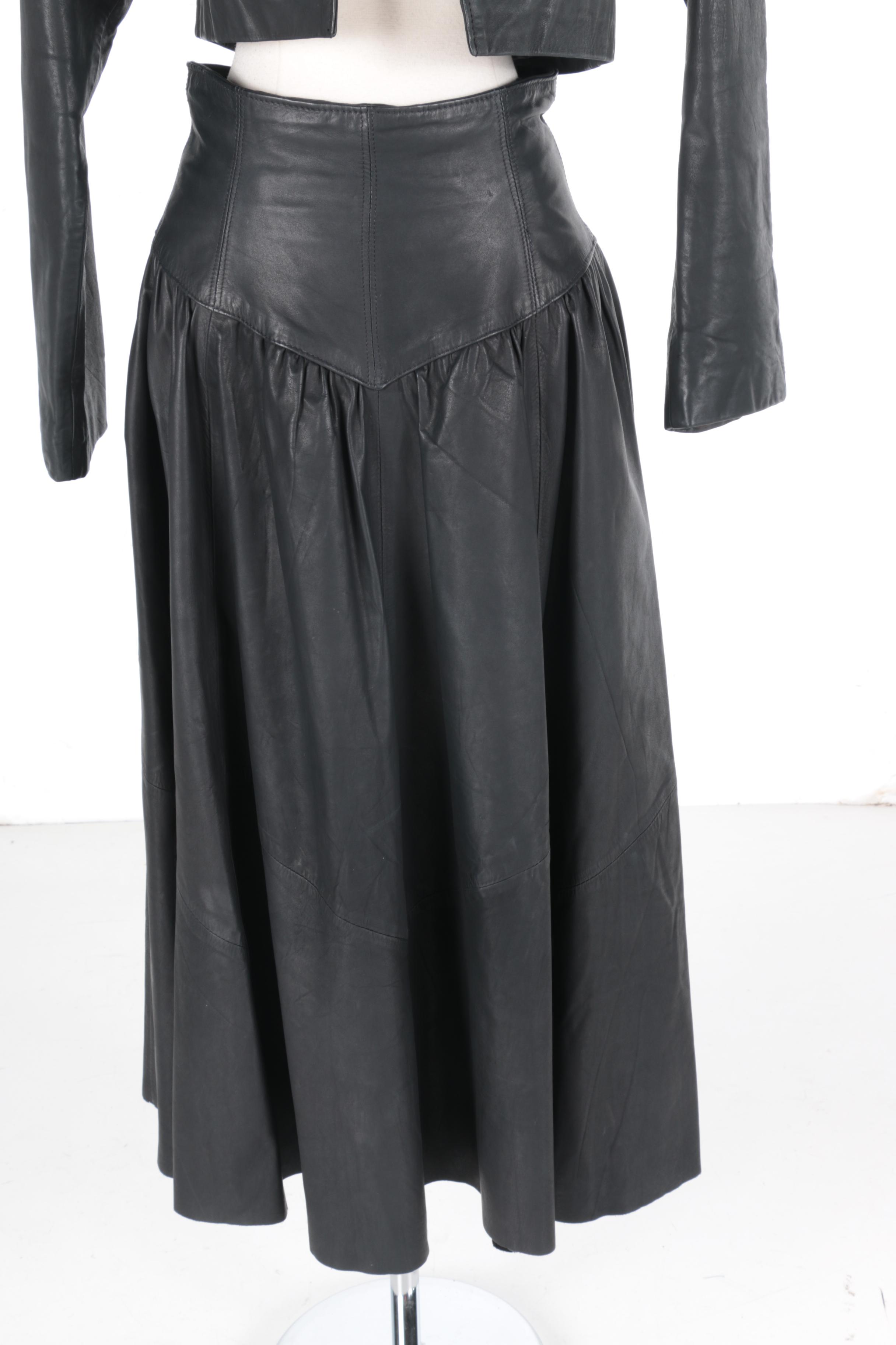 Vintage Gino di Giorgio Black Leather Jacket and Skirt