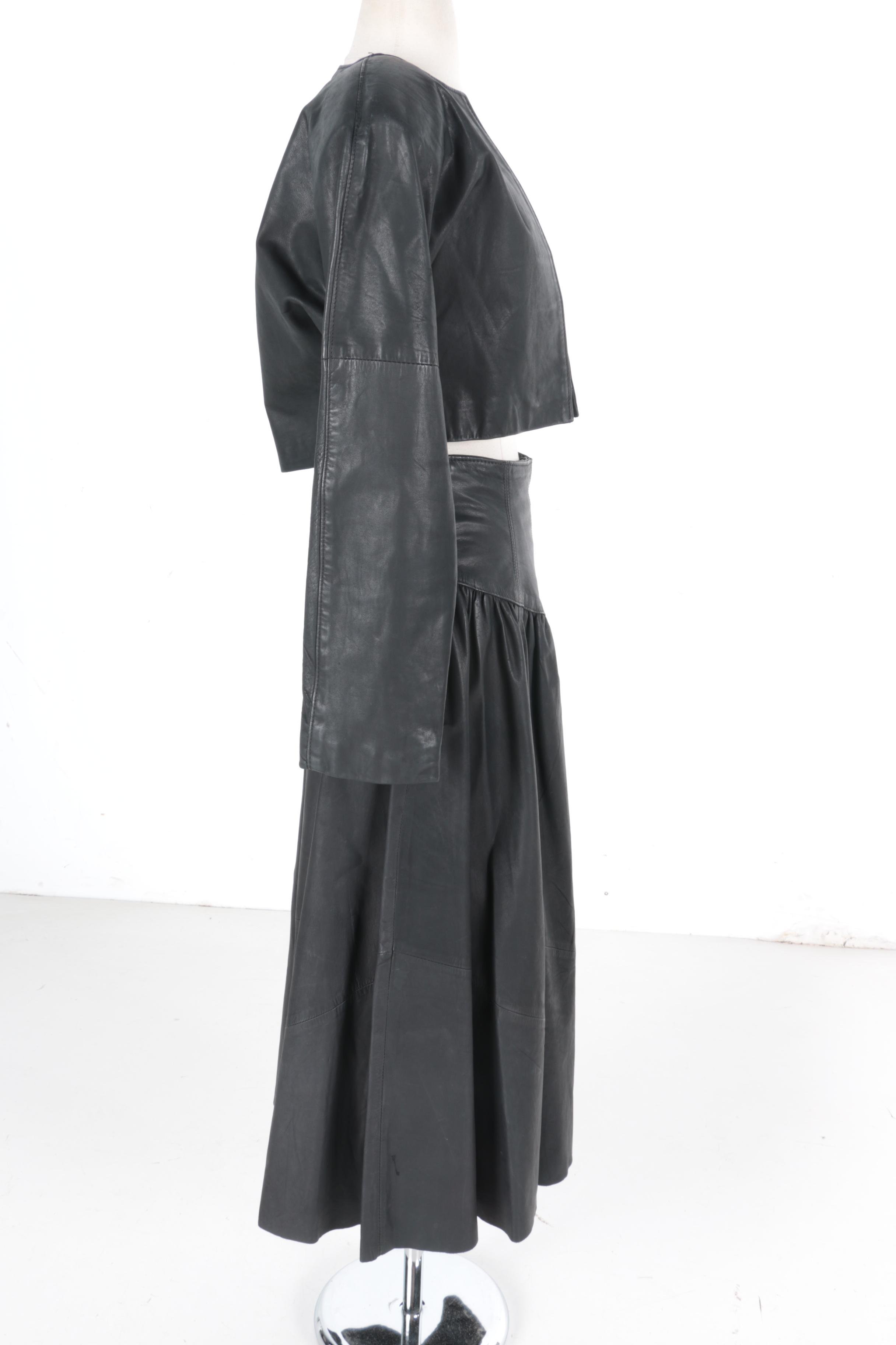 Vintage Gino di Giorgio Black Leather Jacket and Skirt