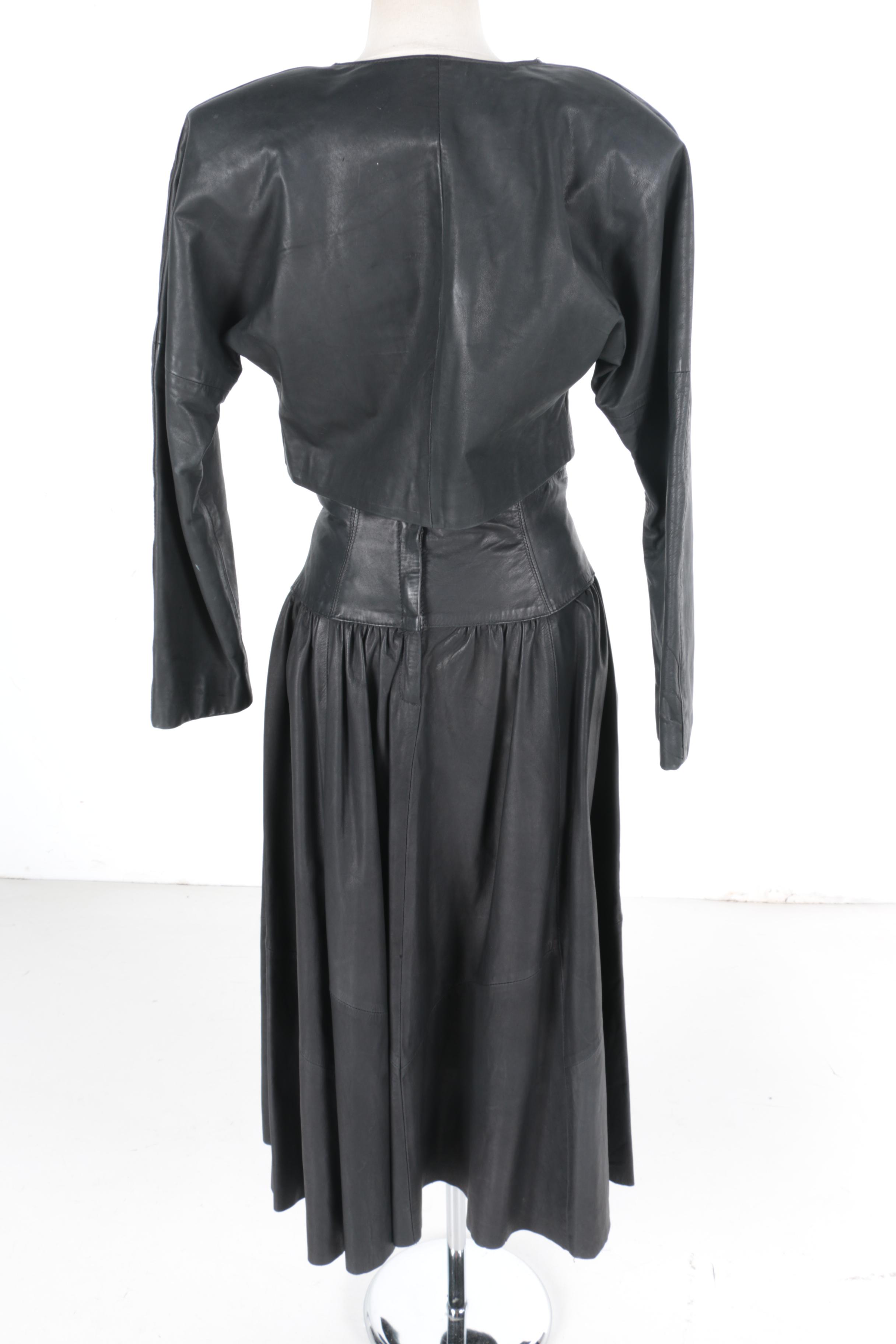 Vintage Gino di Giorgio Black Leather Jacket and Skirt
