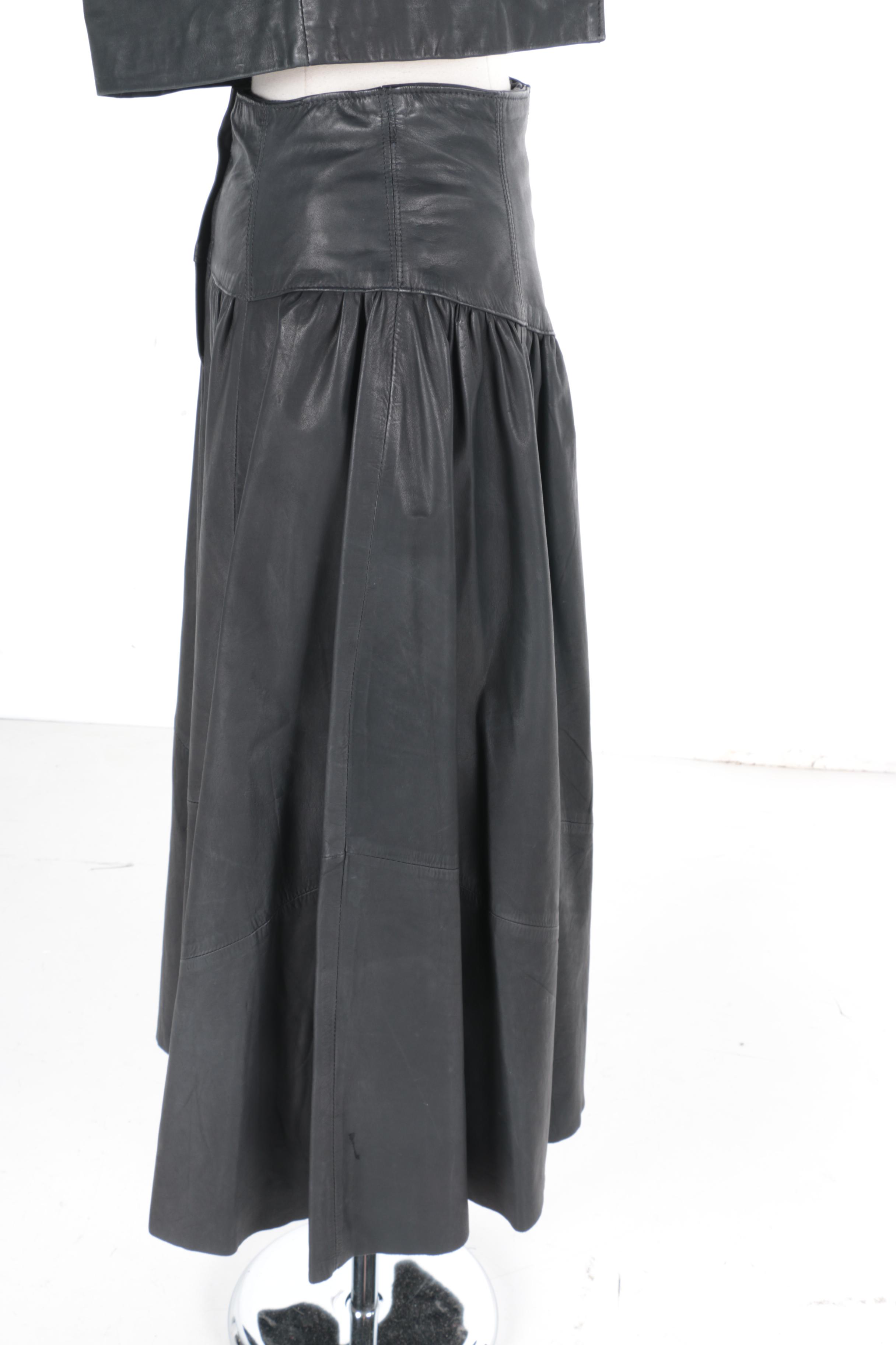 Vintage Gino di Giorgio Black Leather Jacket and Skirt