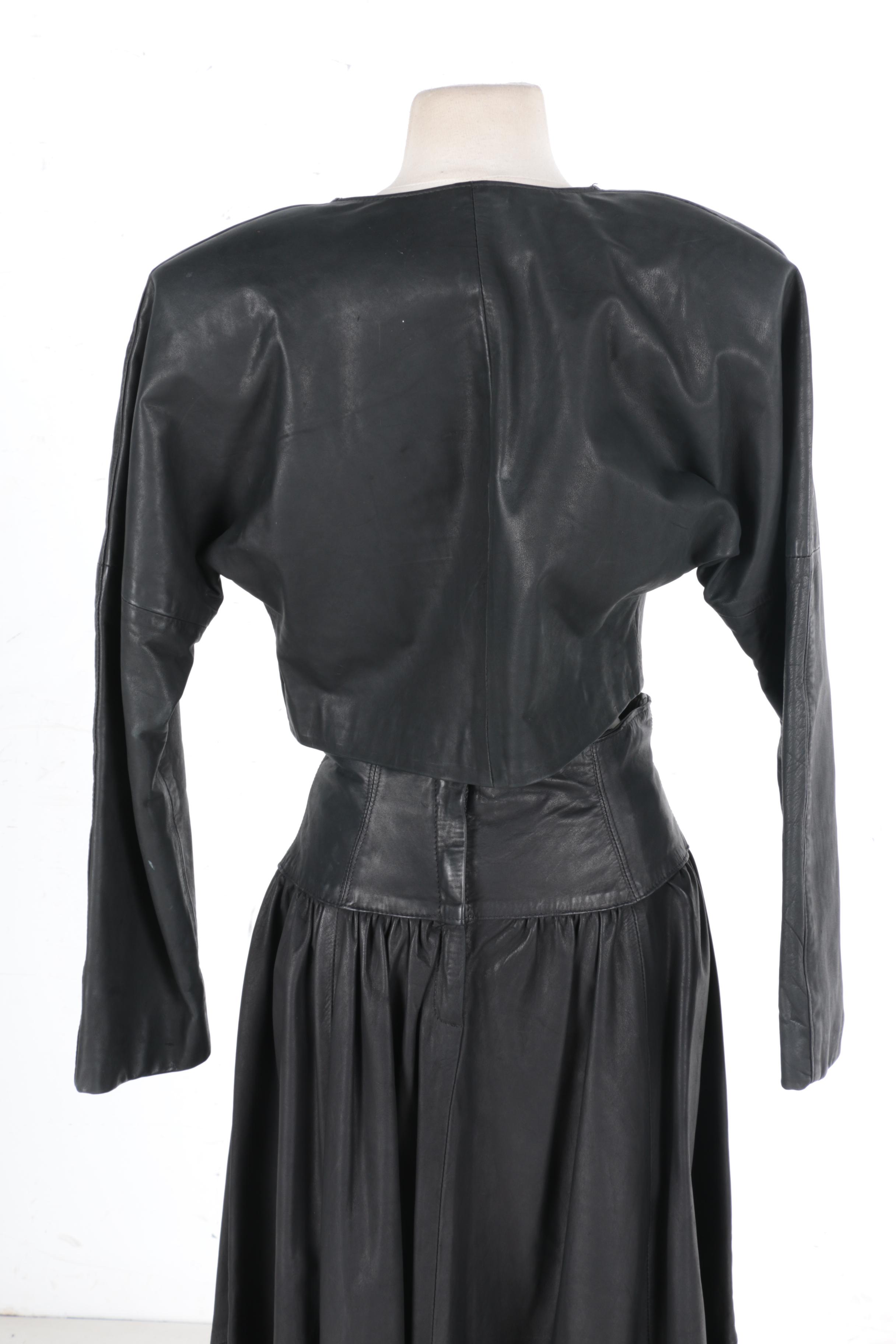 Vintage Gino di Giorgio Black Leather Jacket and Skirt