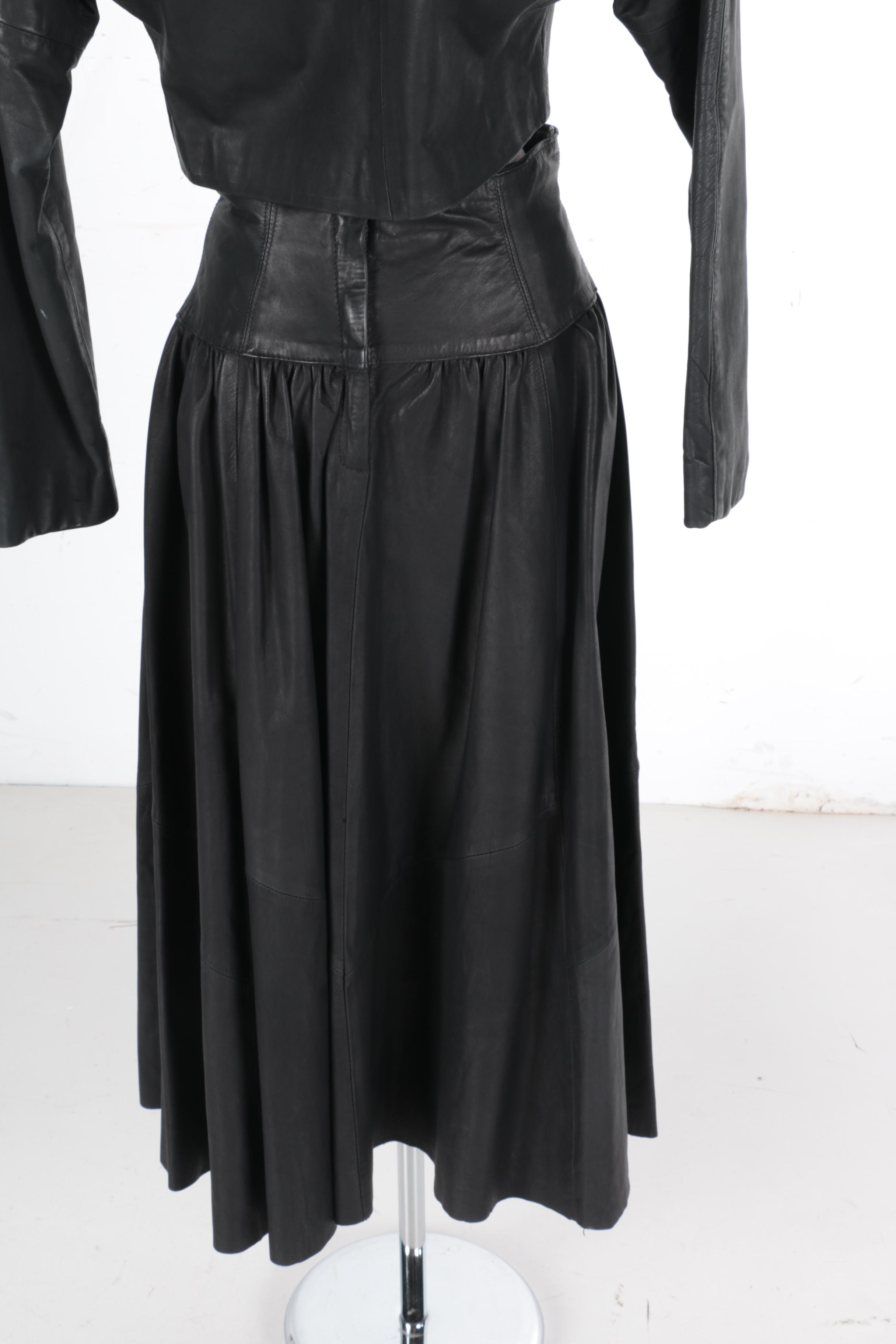 Vintage Gino di Giorgio Black Leather Jacket and Skirt