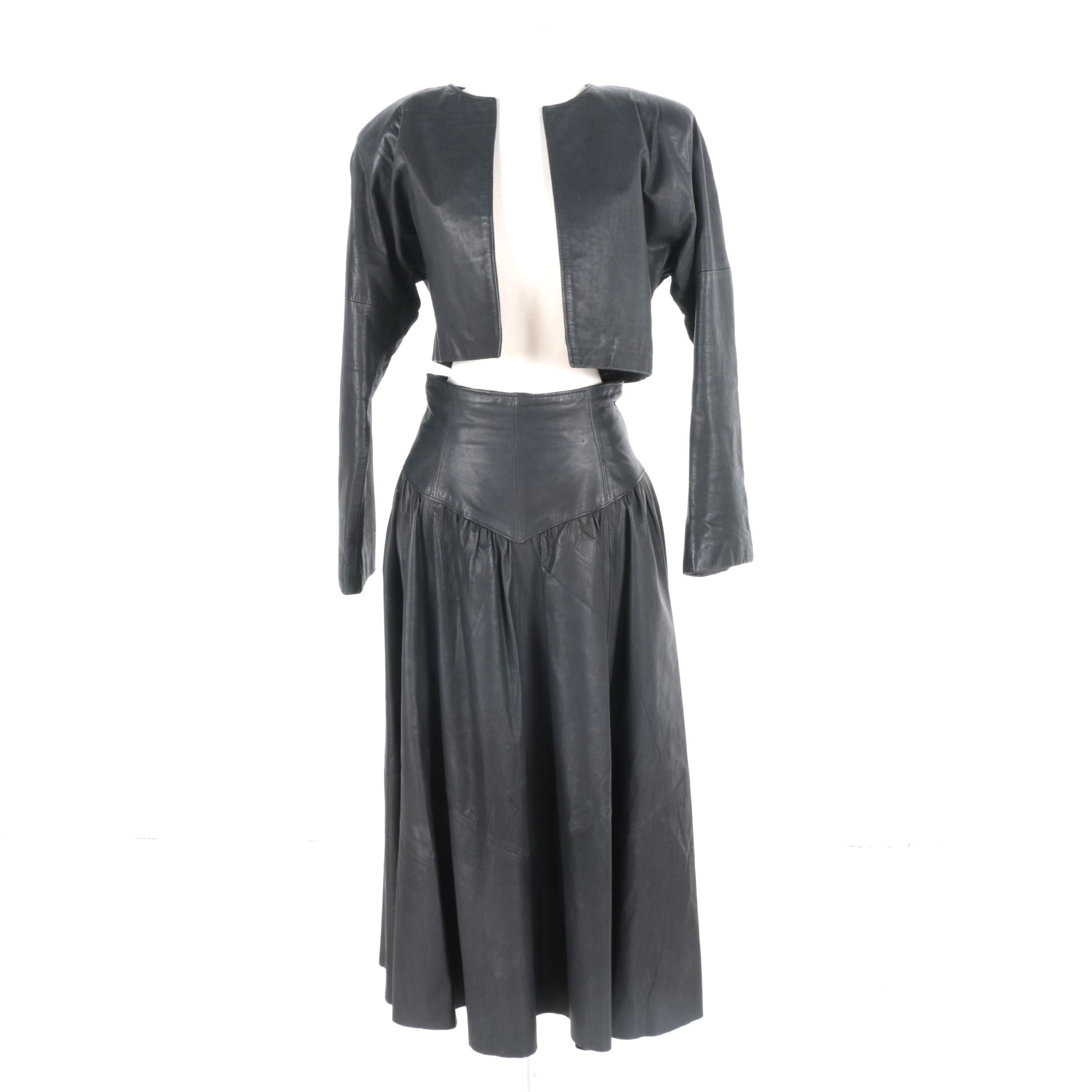 Vintage Gino di Giorgio Black Leather Jacket and Skirt