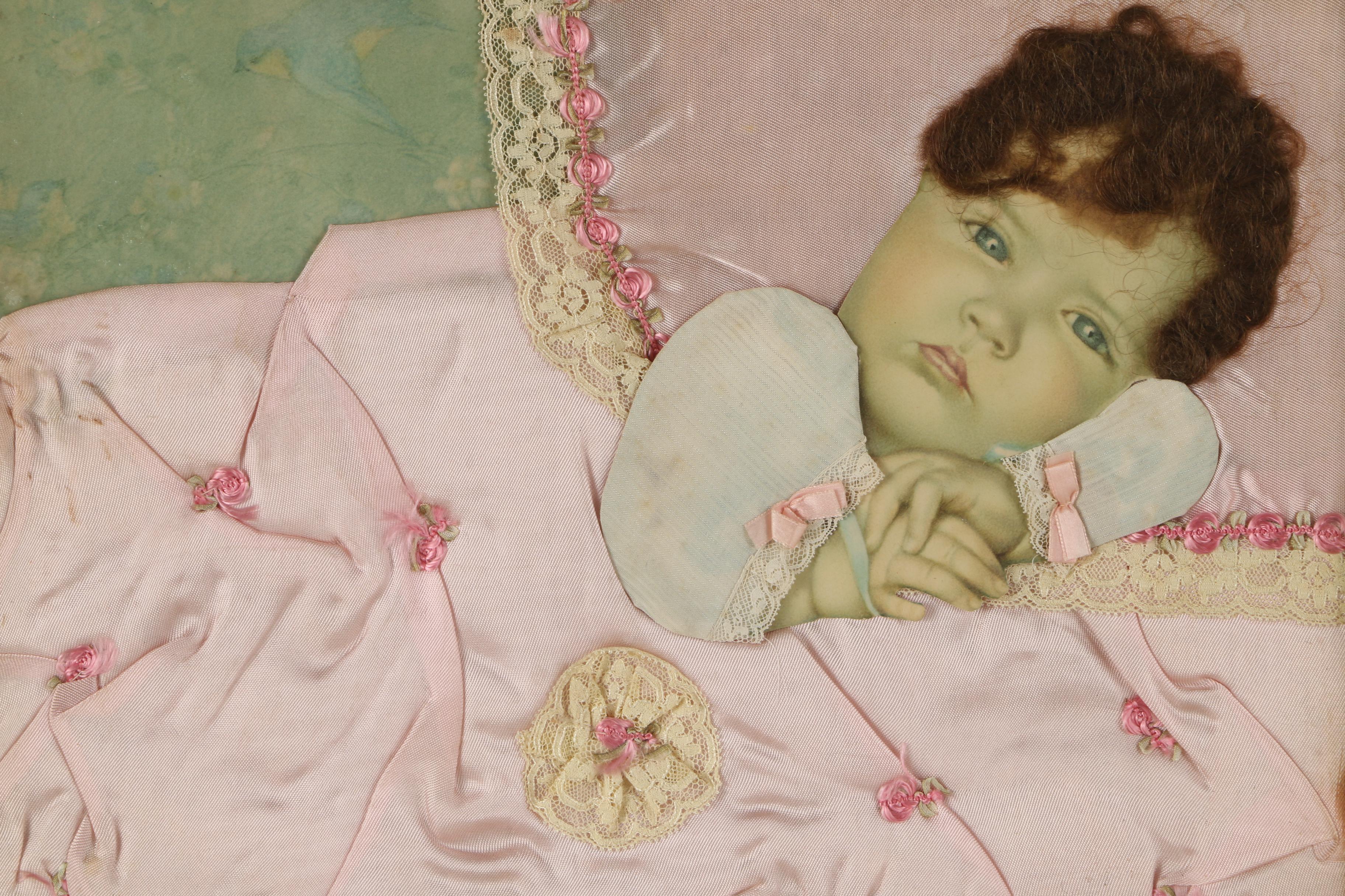 Mixed Media Infant Collage in Wooden Frame