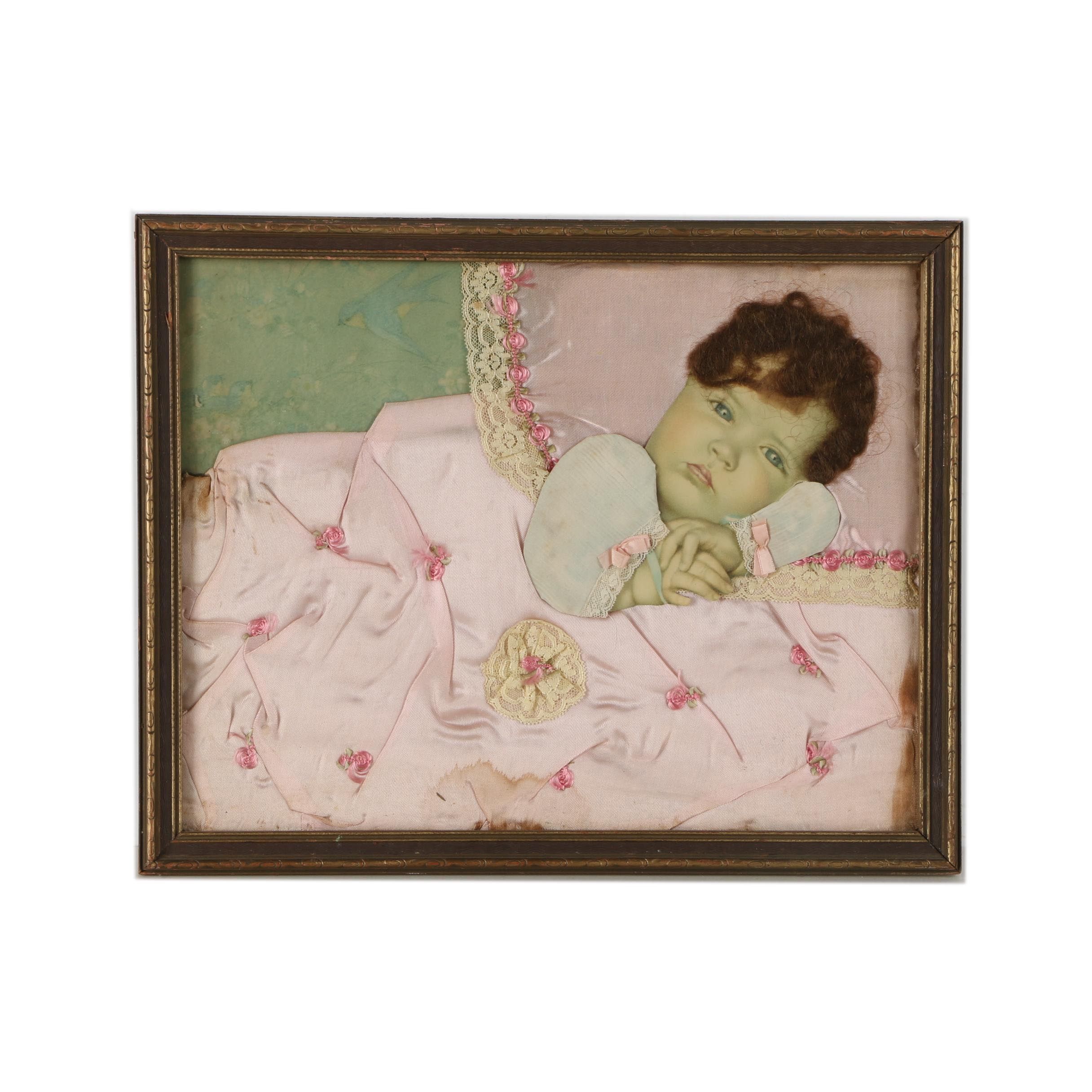 Mixed Media Infant Collage in Wooden Frame