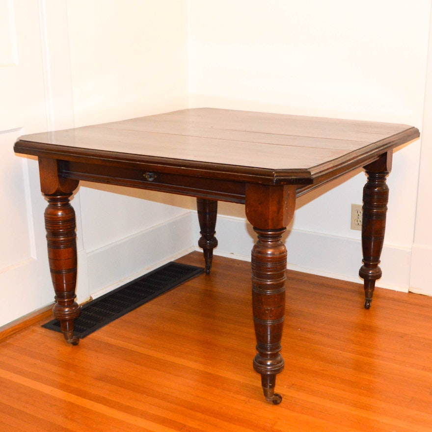 Antique Walnut Dining Table With Crank Extension