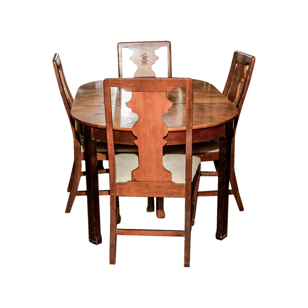 Vintage Dining Table with East Asian Style Chairs