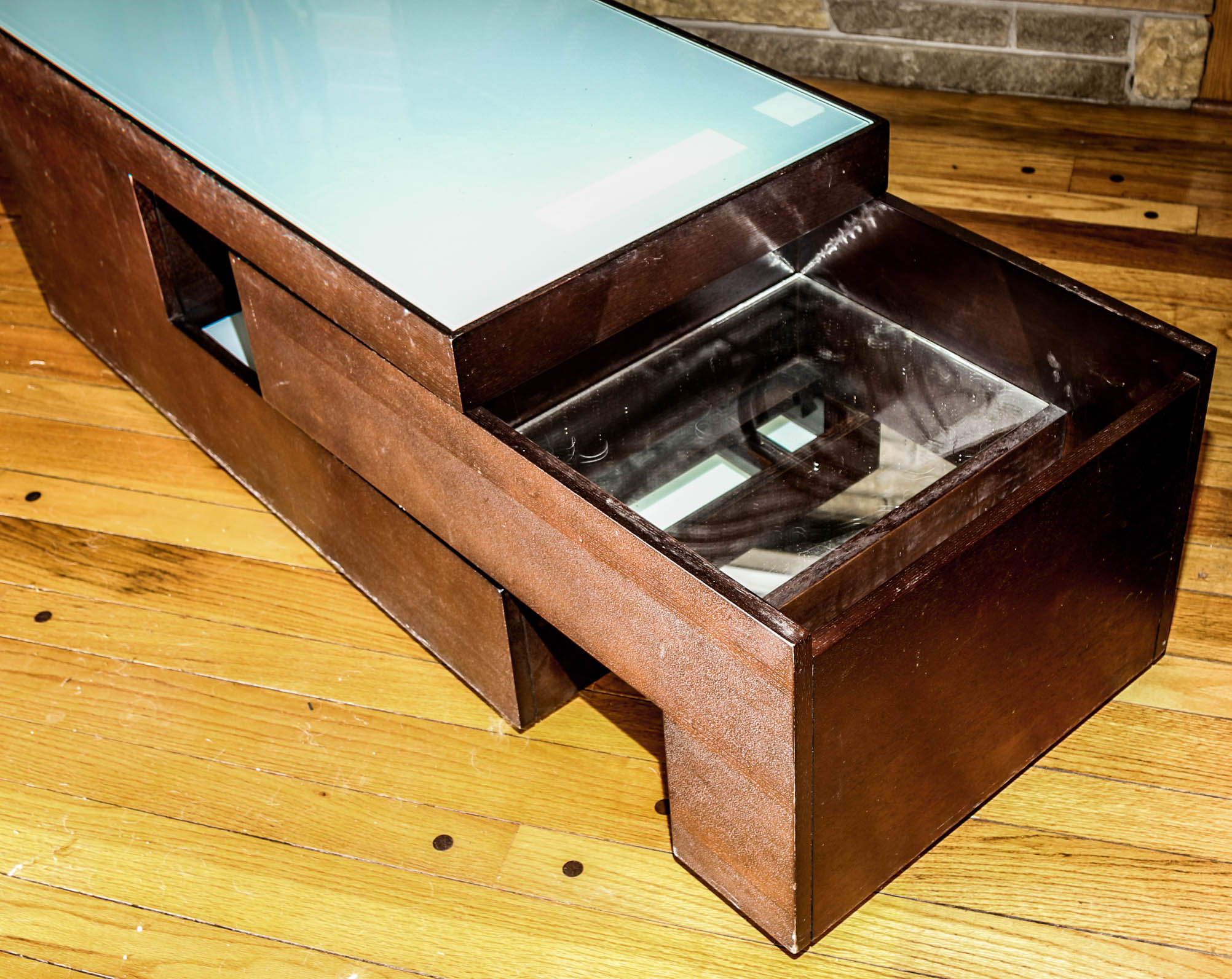 Contemporary Opaque Glass Top Storage Cocktail Table