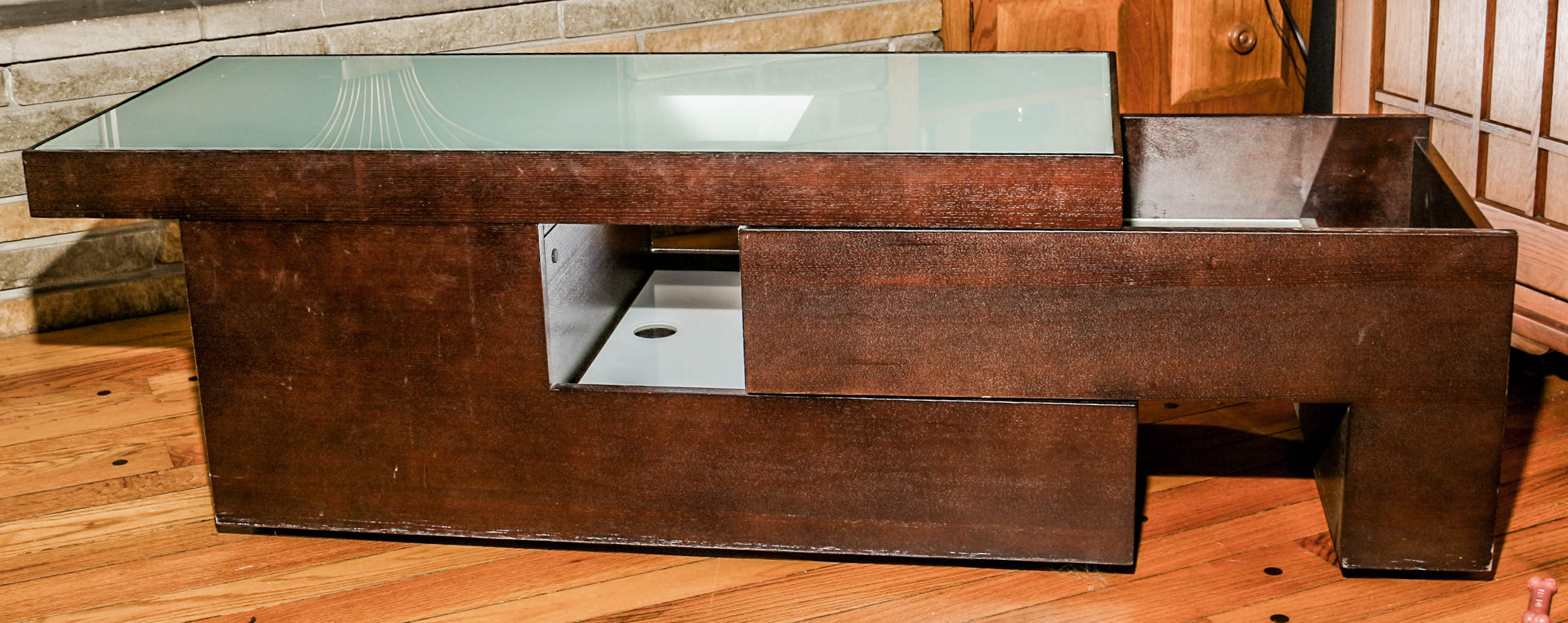 Contemporary Opaque Glass Top Storage Cocktail Table
