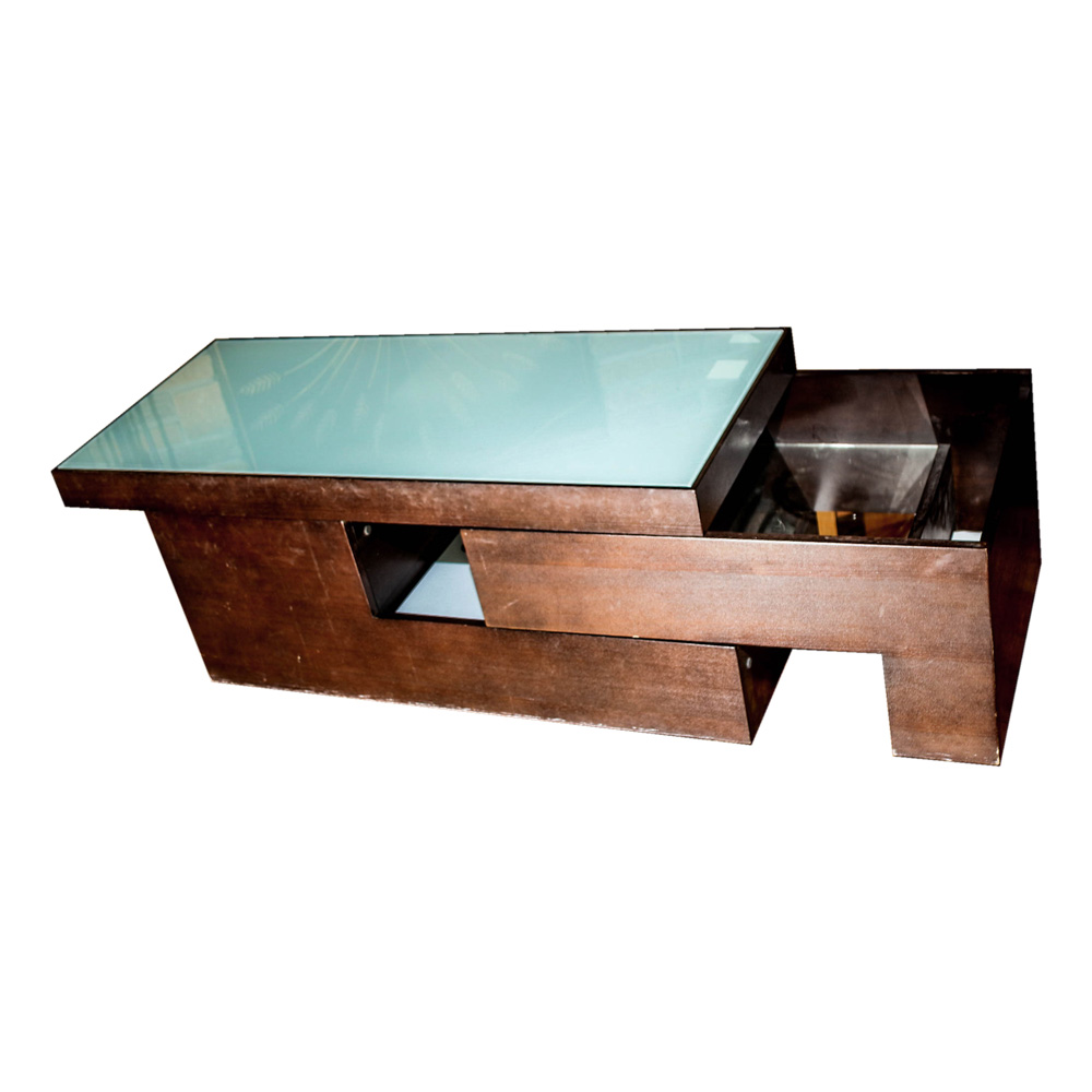 Contemporary Opaque Glass Top Storage Cocktail Table