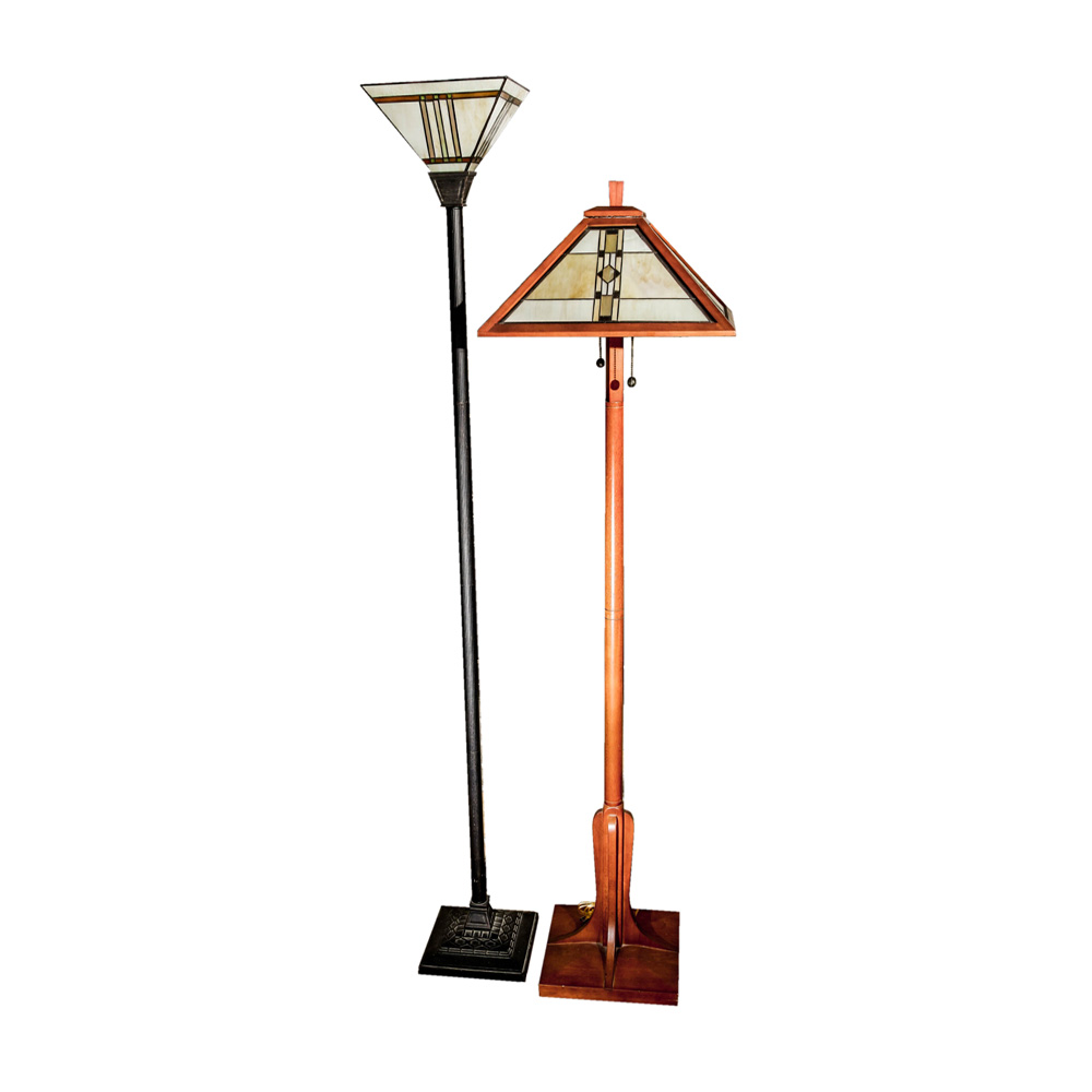 Pair of Arts and Crafts Style Stained Glass Floor Lamps