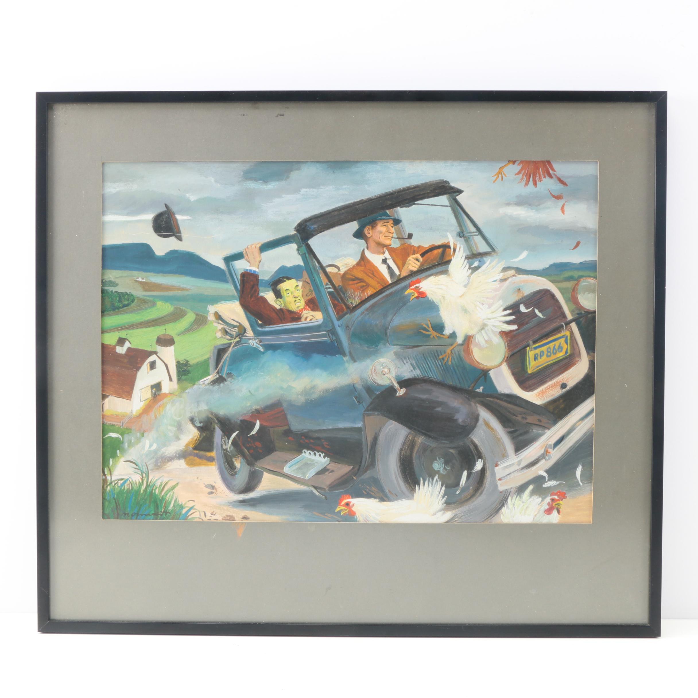 Paul Nonnast Original Gouache Illustration on Paper