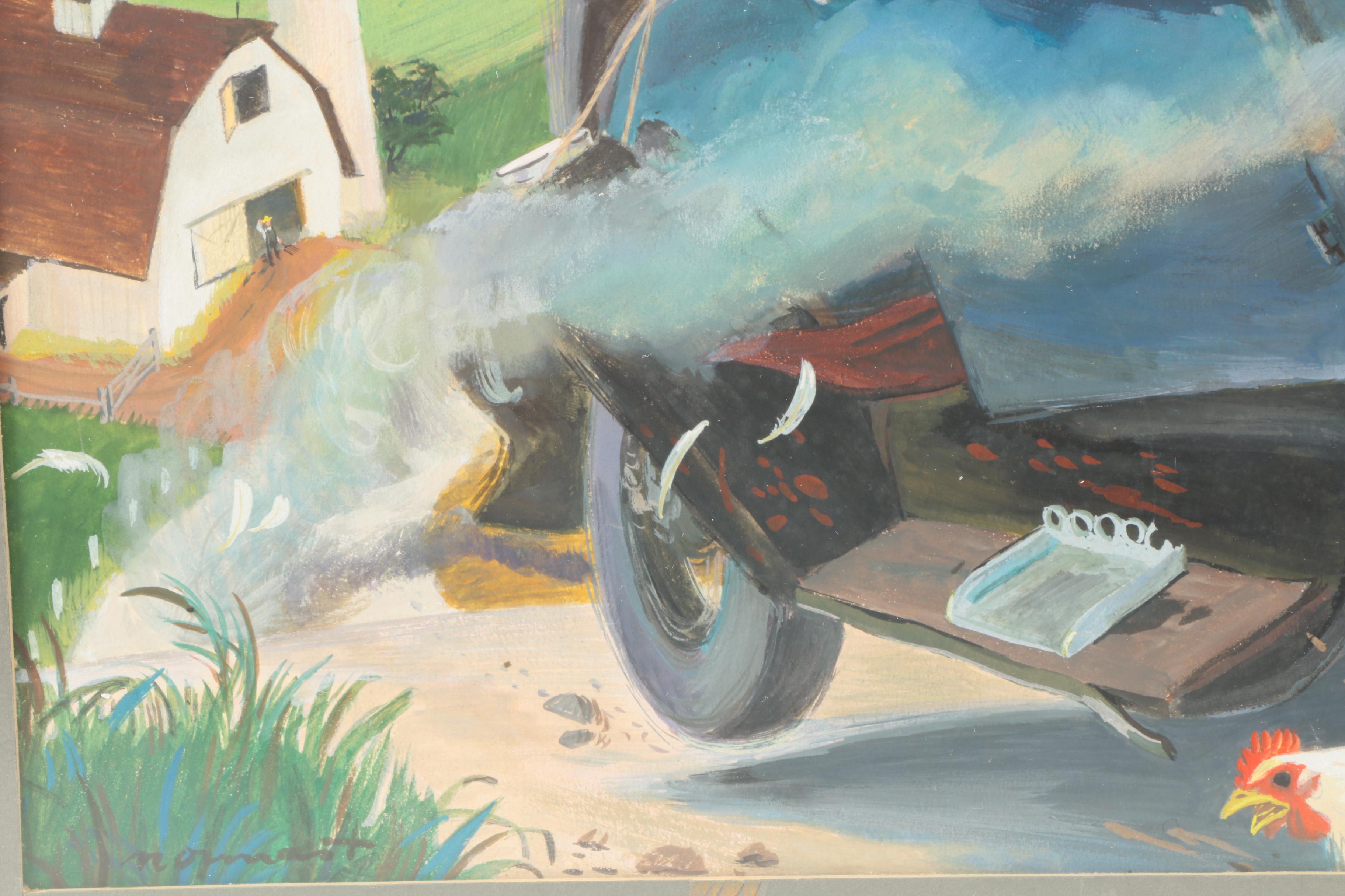 Paul Nonnast Original Gouache Illustration on Paper