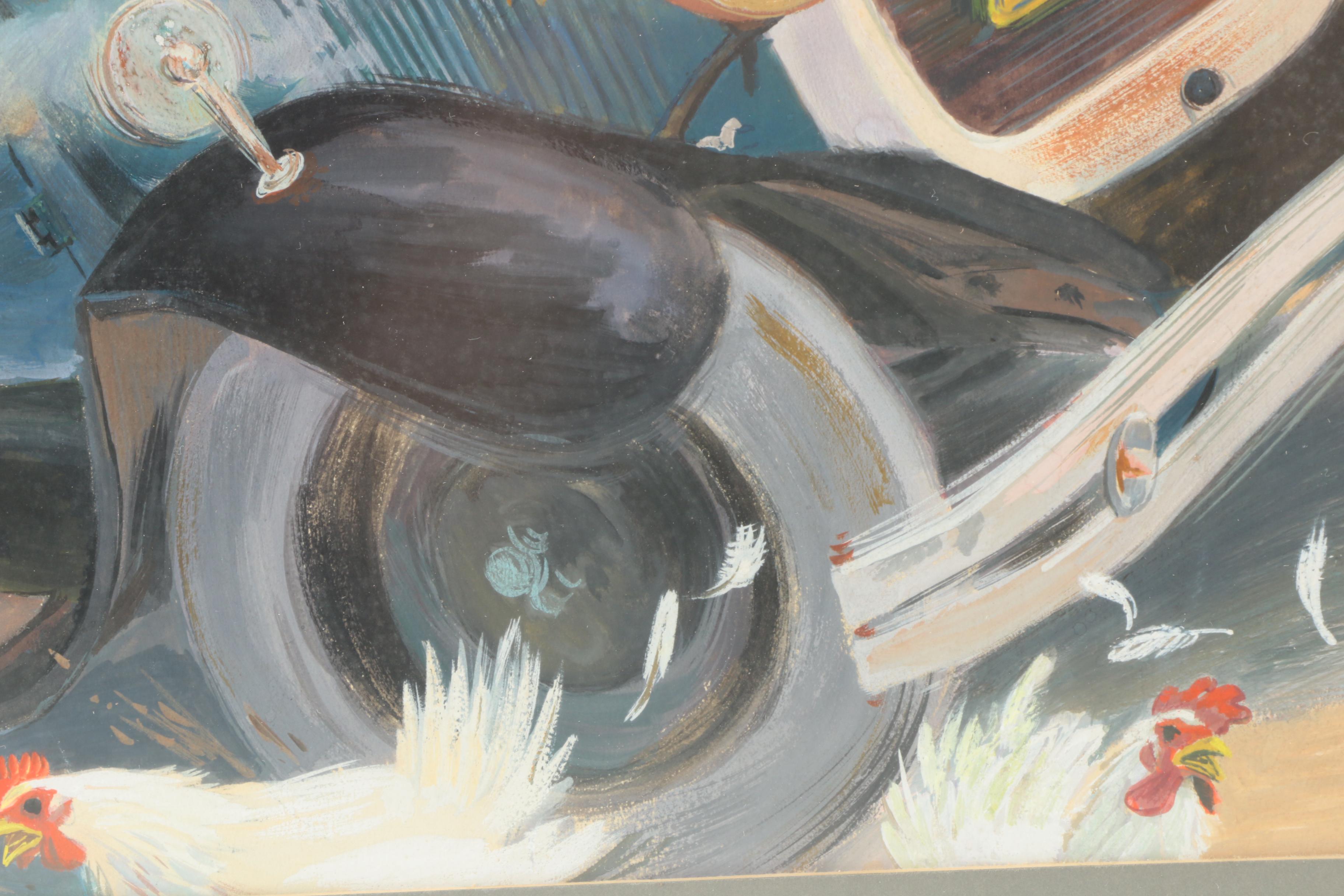 Paul Nonnast Original Gouache Illustration on Paper