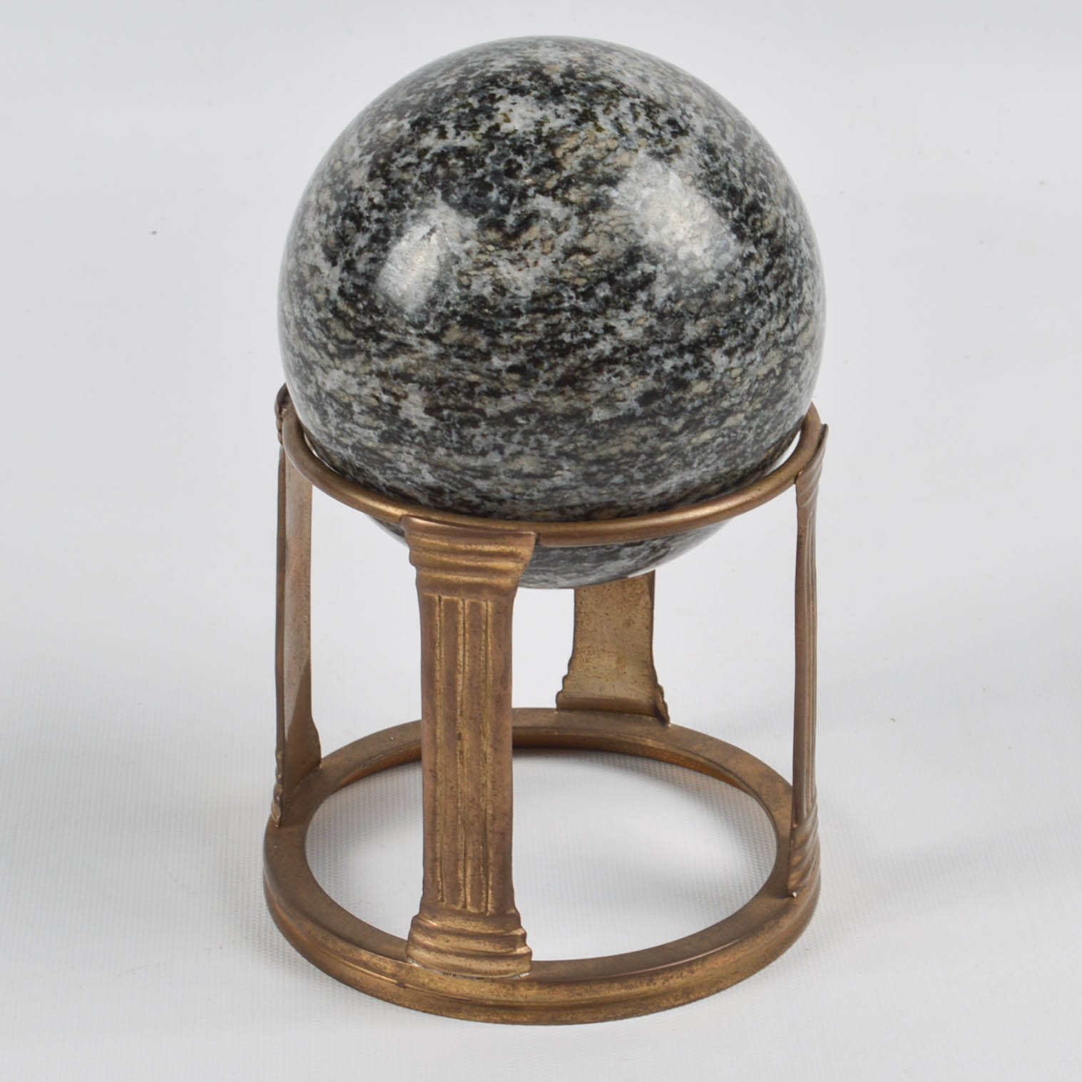 Solid Brass Double Inkwell and Granite Sphere