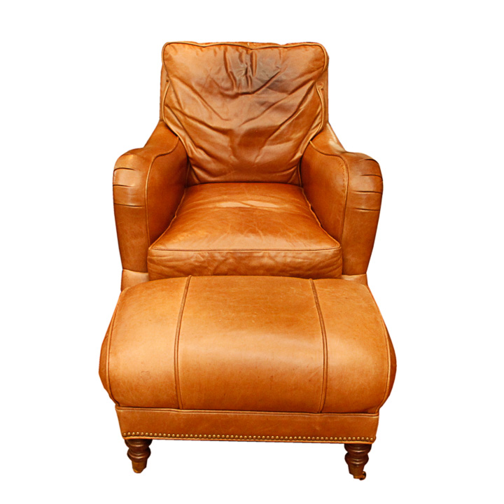 WHL Collection Leather Armchair and Ottoman