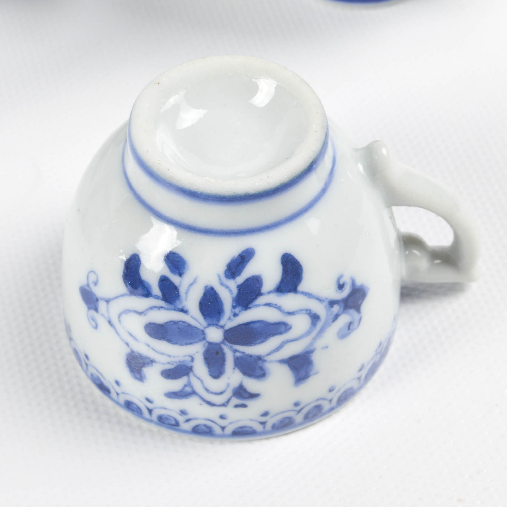 Chinese Cloisonné Eggs With Blue and White Miniature Tea Set