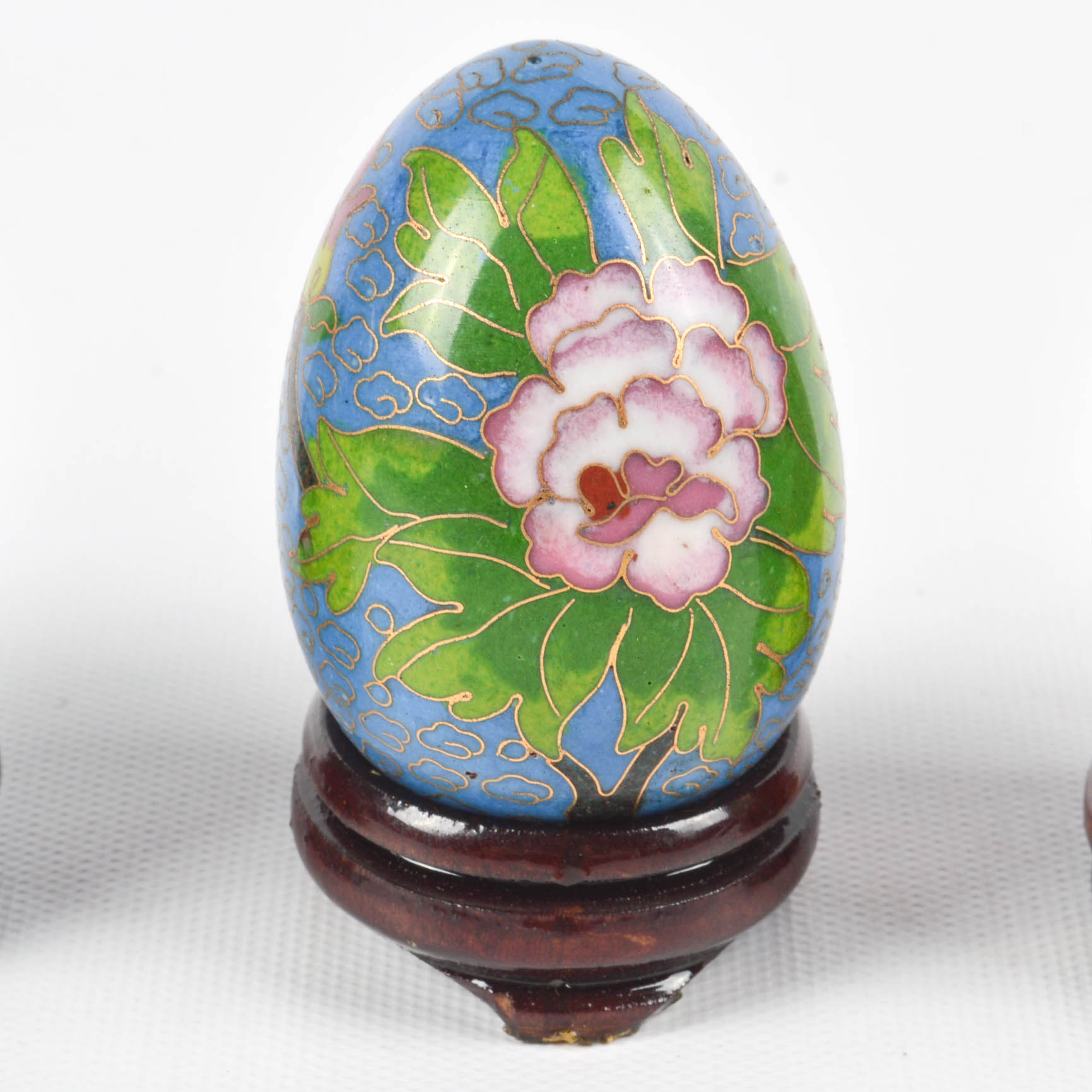 Chinese Cloisonné Eggs With Blue and White Miniature Tea Set