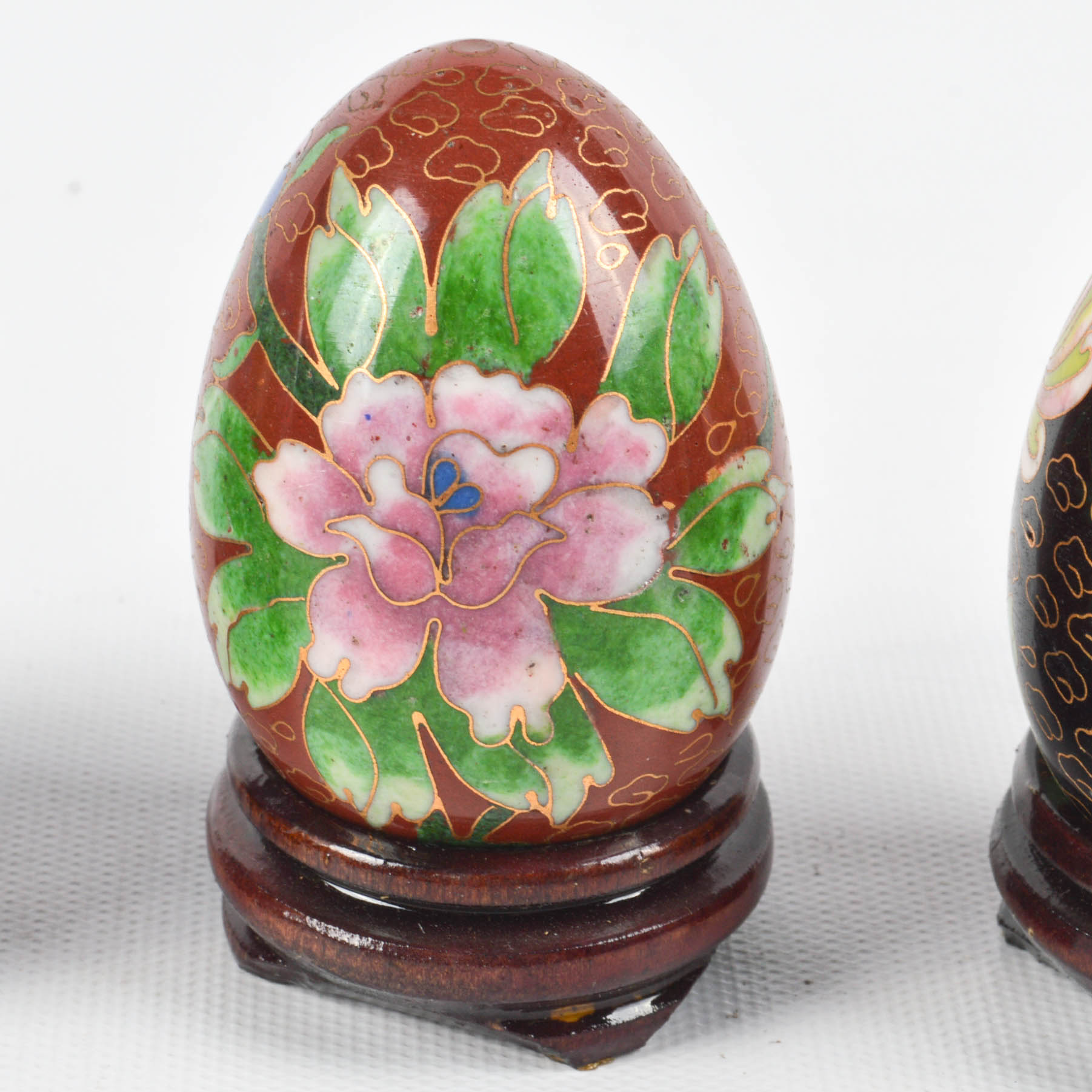 Chinese Cloisonné Eggs With Blue and White Miniature Tea Set