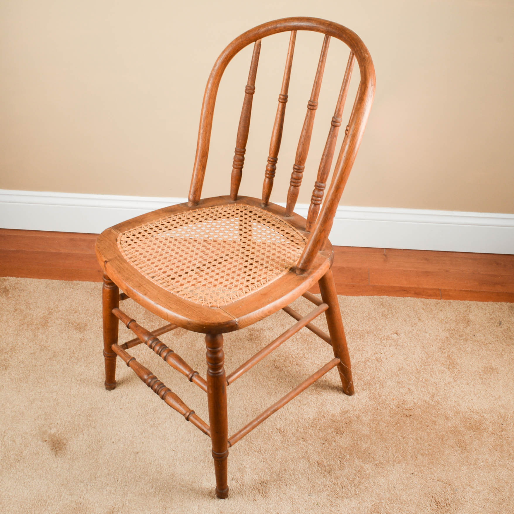 Antique Chair and Hassock With Assorted Baskets