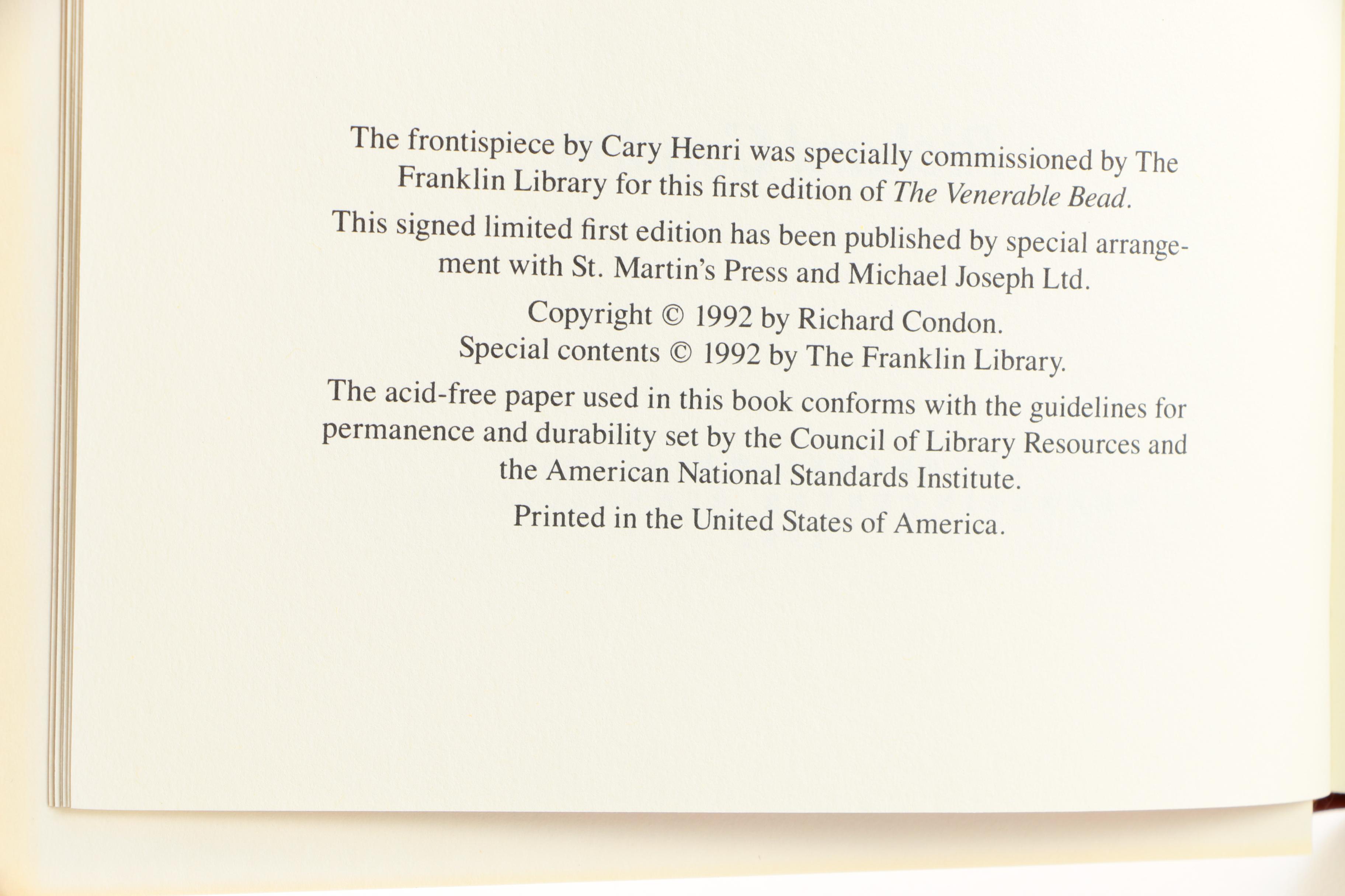 Franklin Library Signed Edition "The Venerable Bead" by Richard Condon
