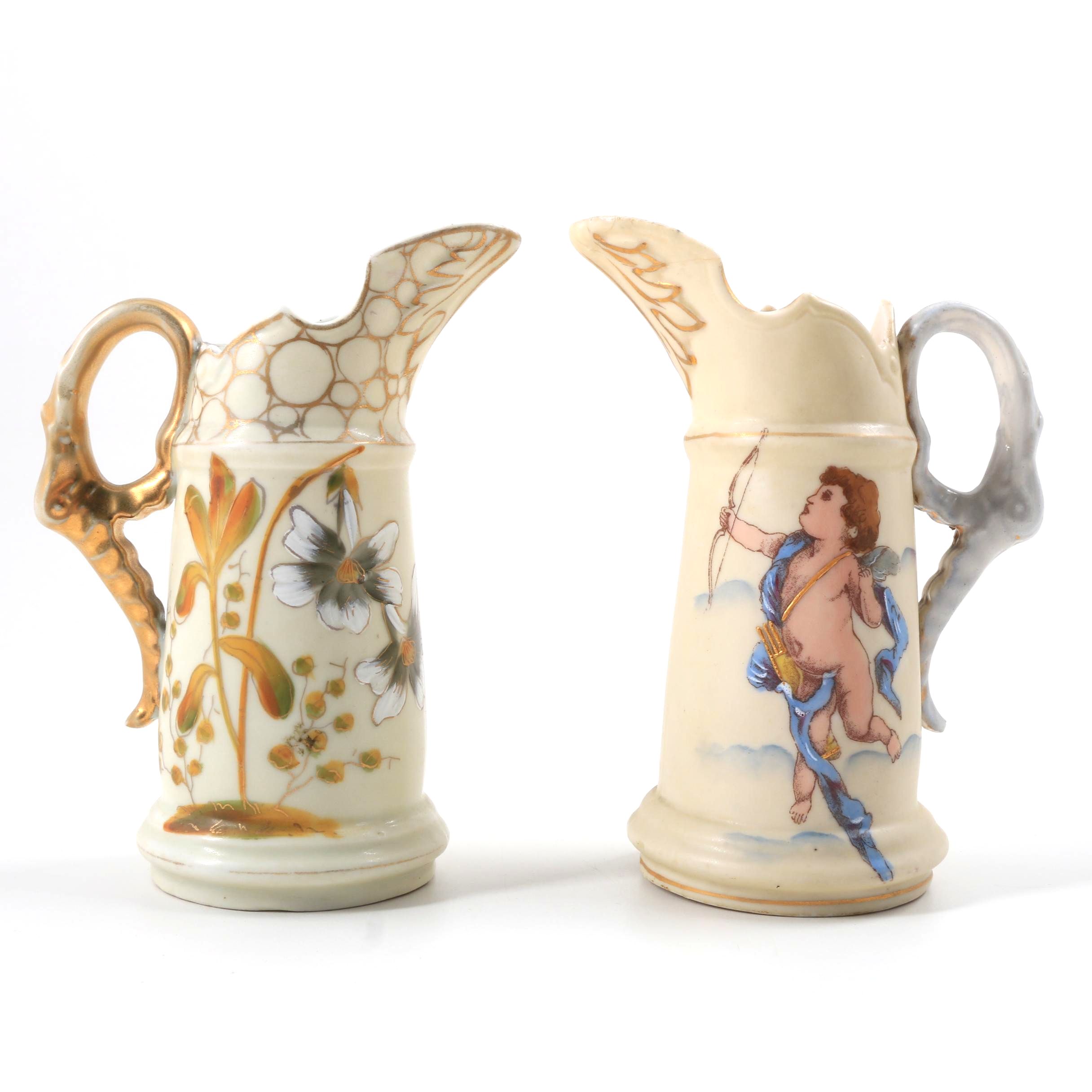 Pair of Hand Painted Porcelain Creamer Jugs