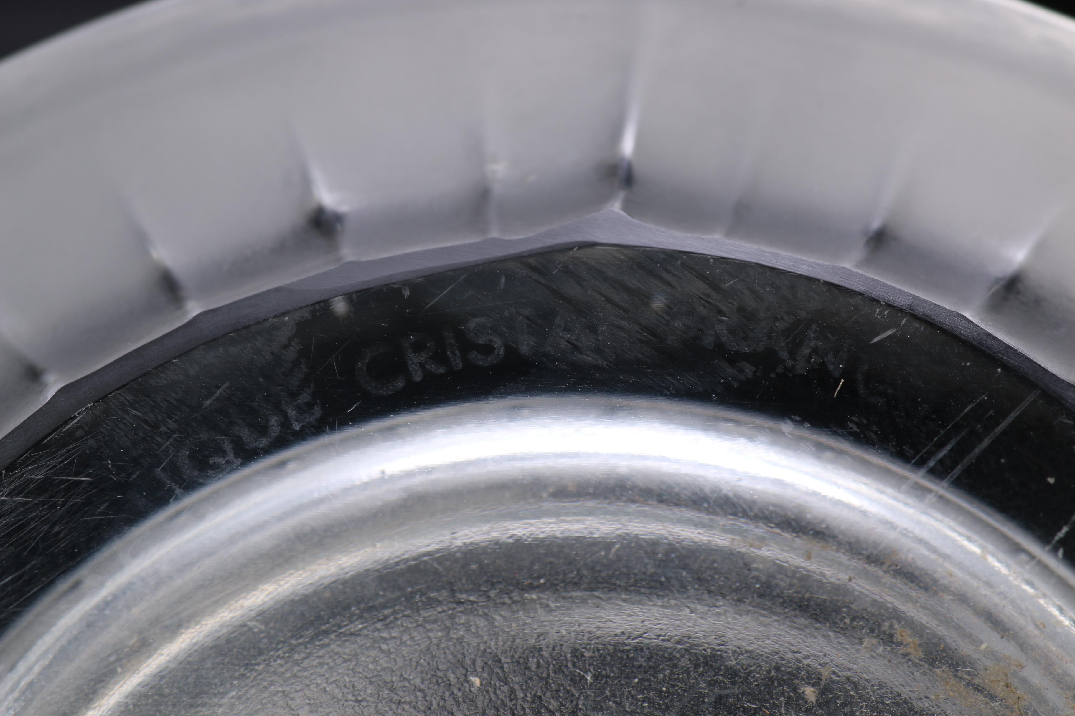 Art Deco Style Lalique Vase and Royal Copenhagen "Tranquebar Blue" Candlestick