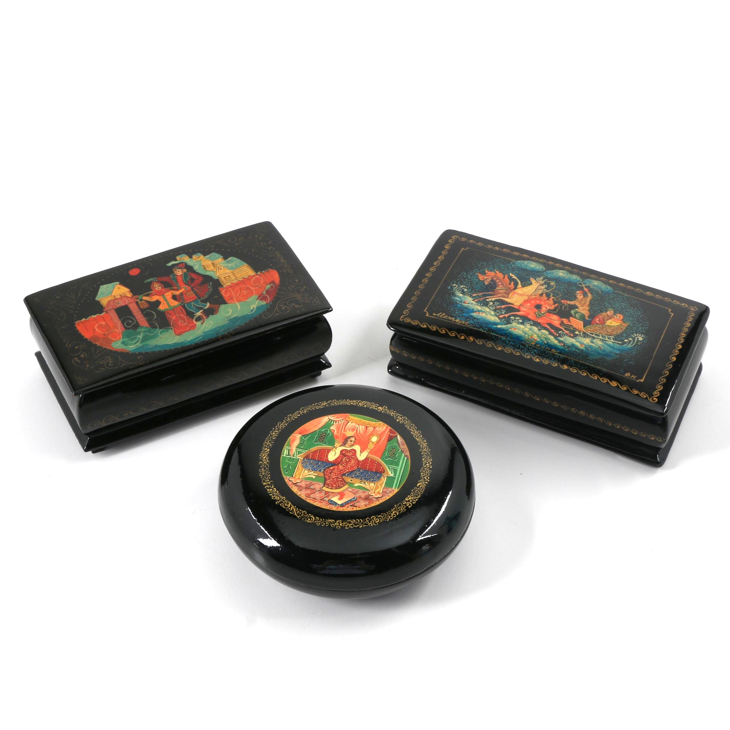 Three Russian Lacquer Palekh Boxes