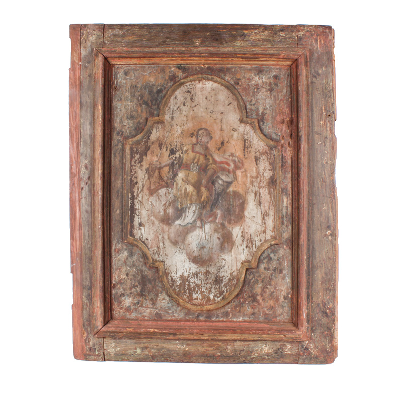 Antique Hand Painted Cabinet Door Featuring a Seated Woman