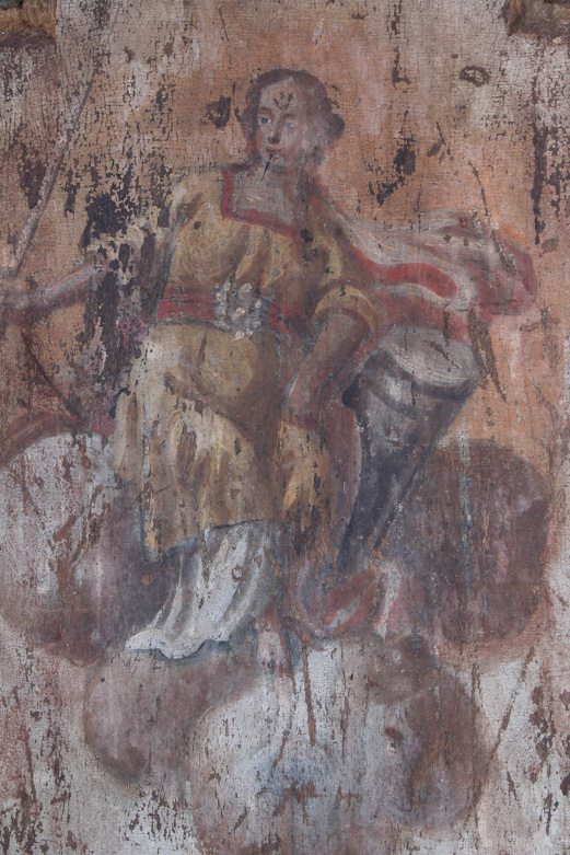 Antique Hand Painted Cabinet Door Featuring a Seated Woman