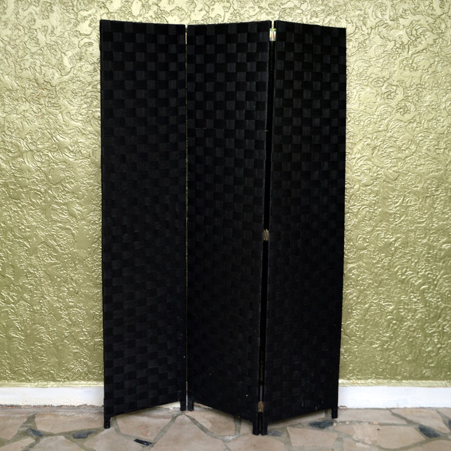 Black Tone Woven Paneled Room Divider