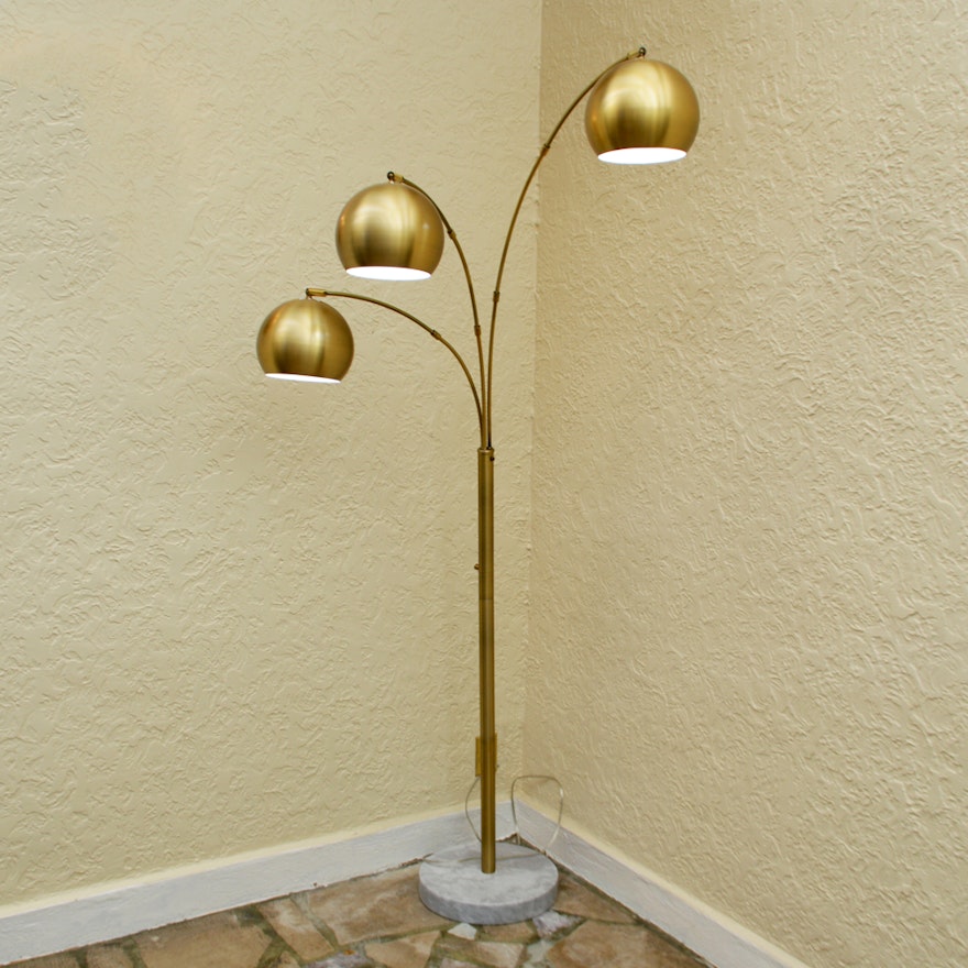 Mid Century Modern Brass Arc Floor Lamp with Marble Base
