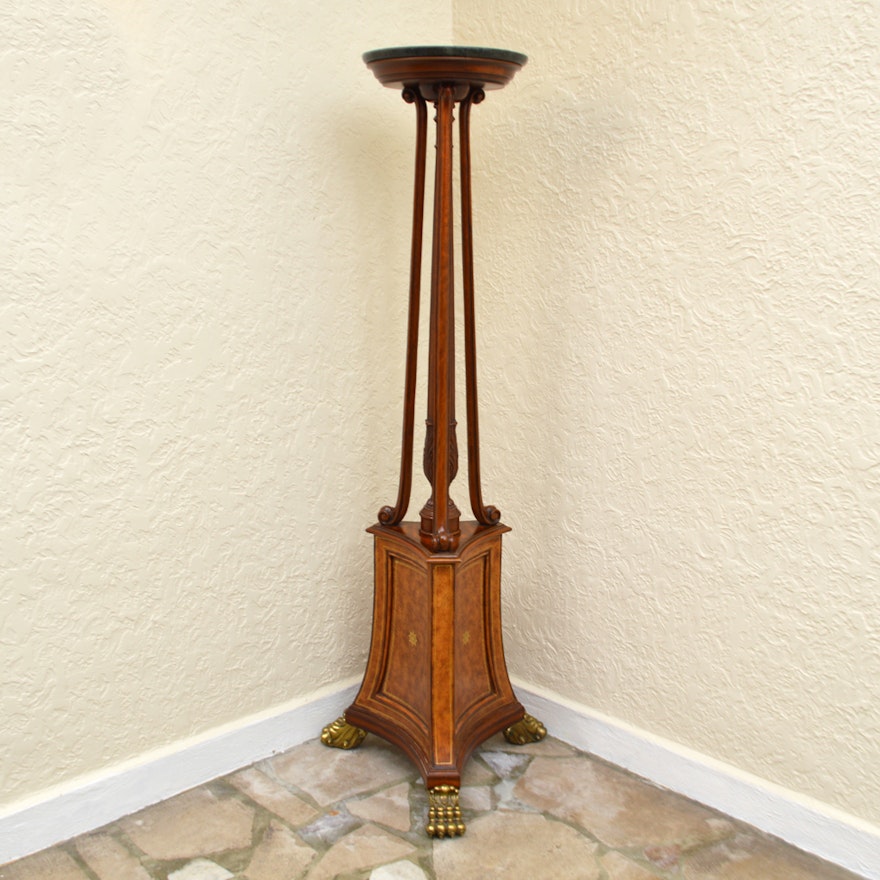 Carved Mahogany Neoclassical Plant Stand On Gilt Animal Feet