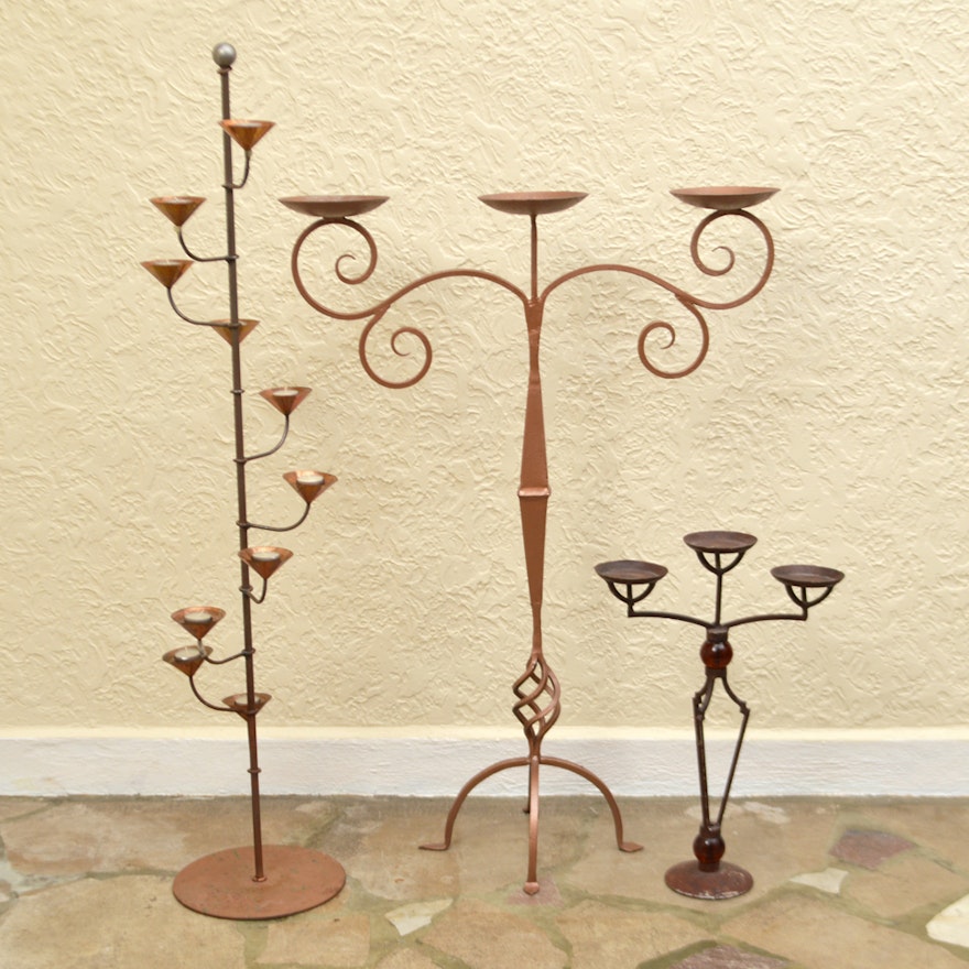 Three Large Metal Candle Stands