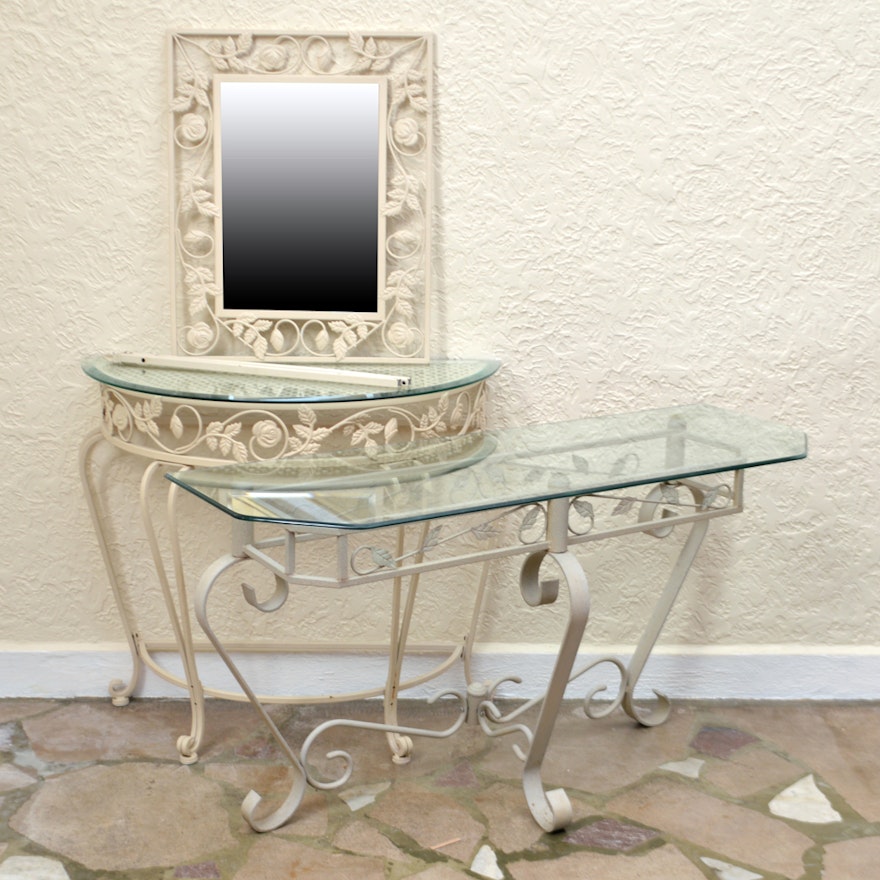 Wall Mirror and Metal with Glass Console Tables