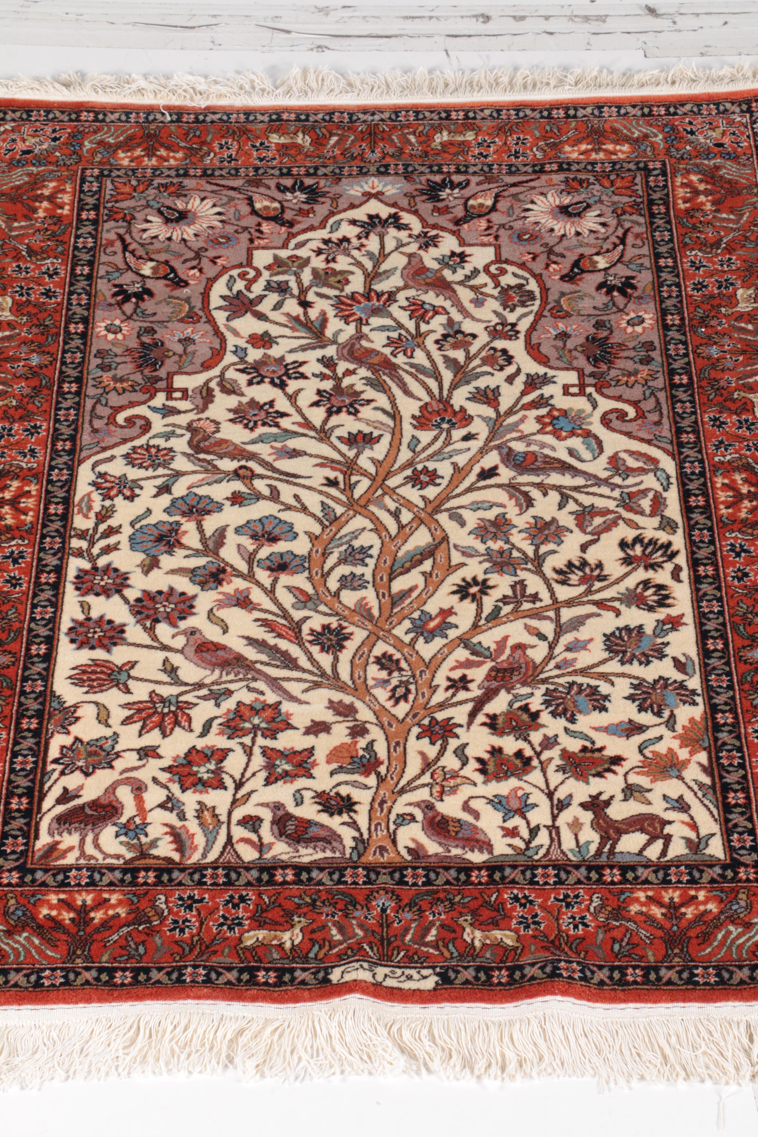 Hand-Knotted Romanian Pictorial "Tree of Life" Area Rug