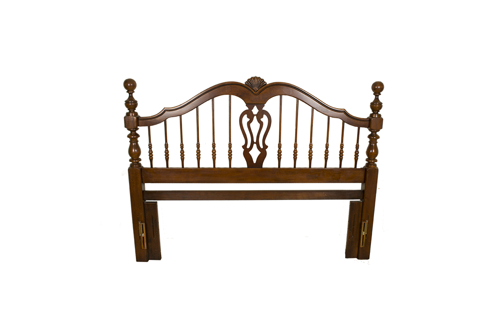 Size Full Dark Stained Traditional Style Wooden Headboard