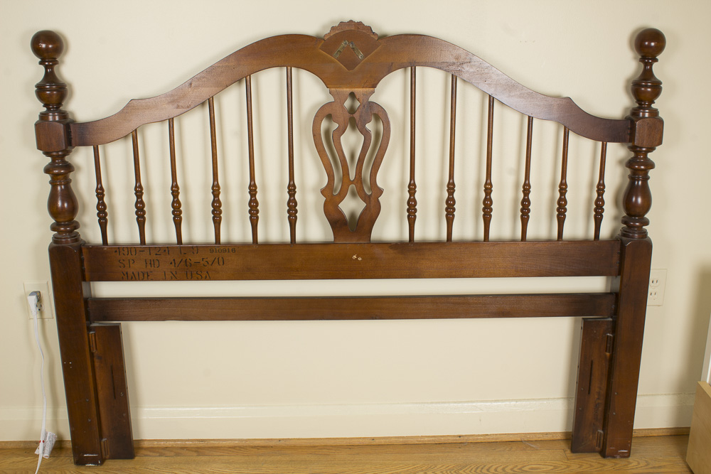 Size Full Dark Stained Traditional Style Wooden Headboard