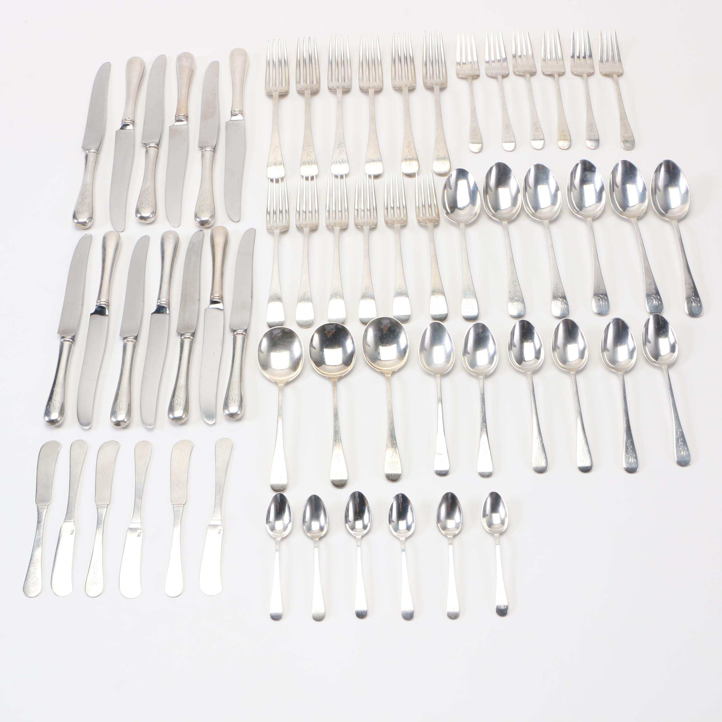 Gorham Monogrammed Sterling Flatware for Six in the "Antique" Pattern