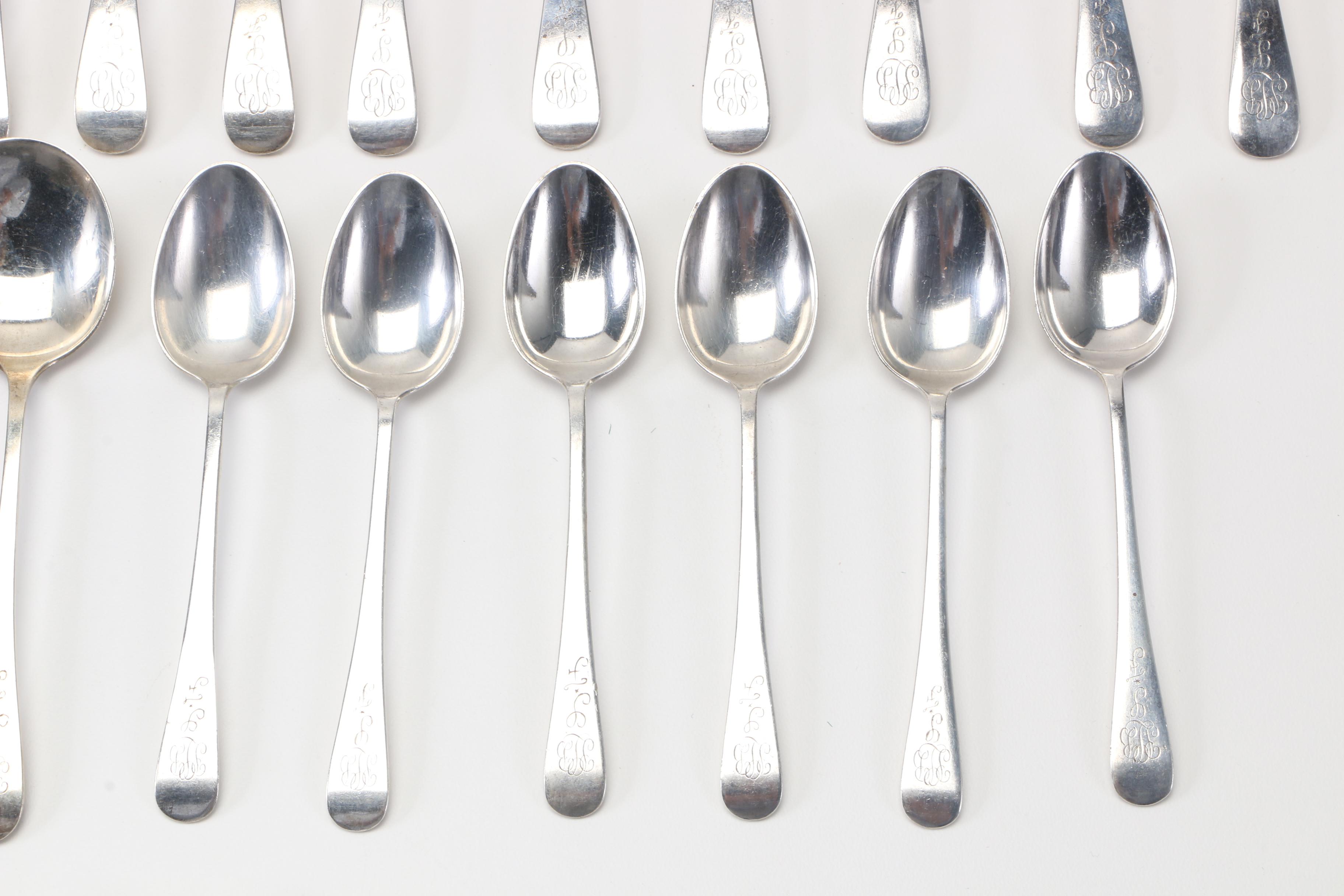 Gorham Monogrammed Sterling Flatware for Six in the "Antique" Pattern