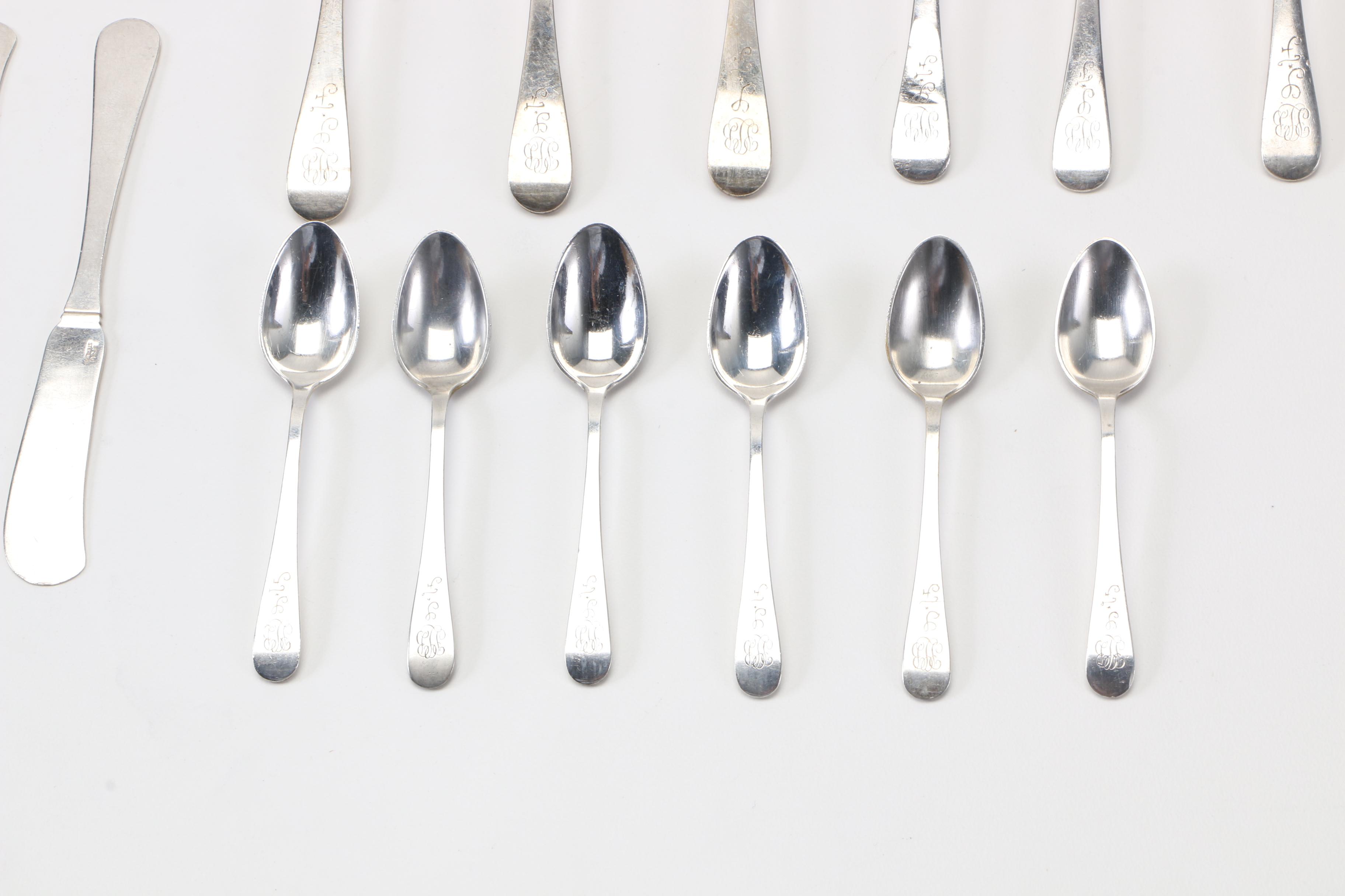 Gorham Monogrammed Sterling Flatware for Six in the "Antique" Pattern