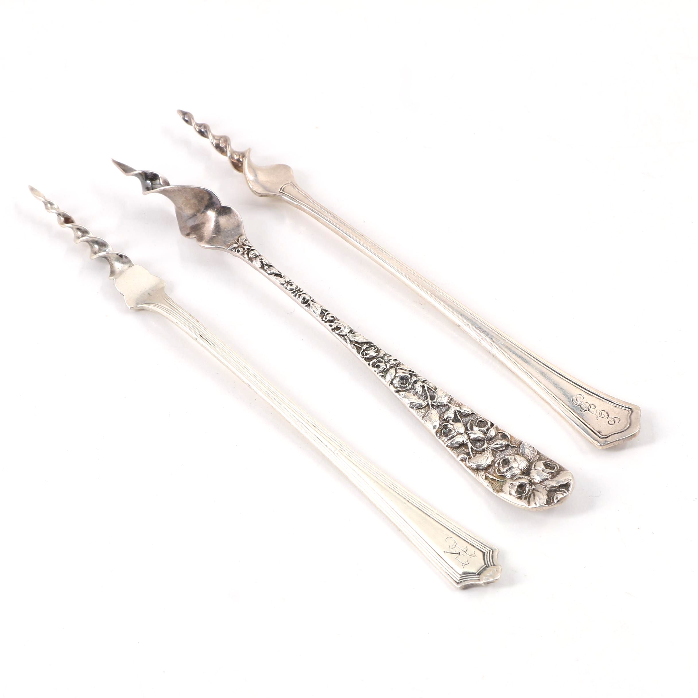Three Antique Sterling Silver Butter Picks