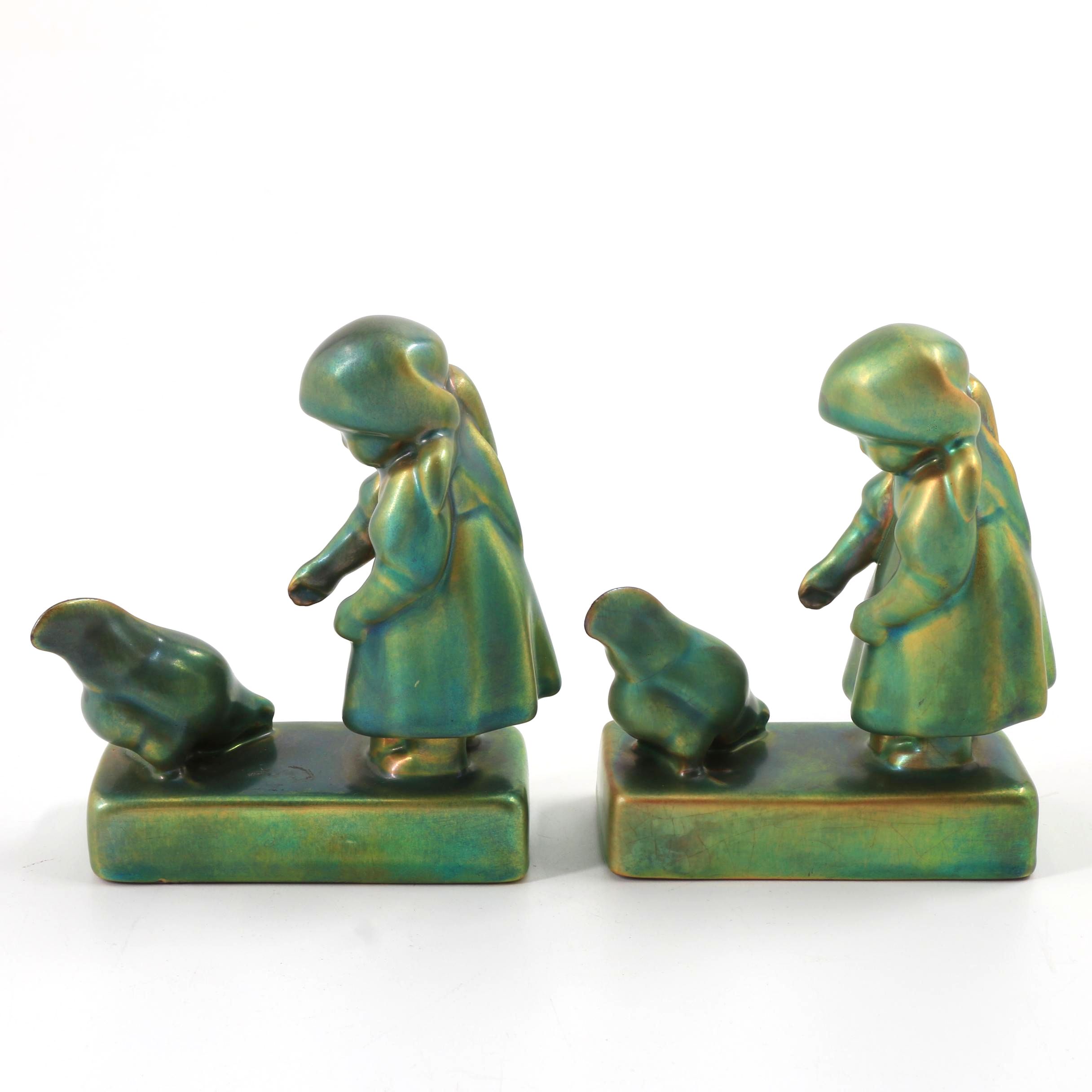 Pair of Zsolnay Ceramic Girl Figurines by Sinkó András