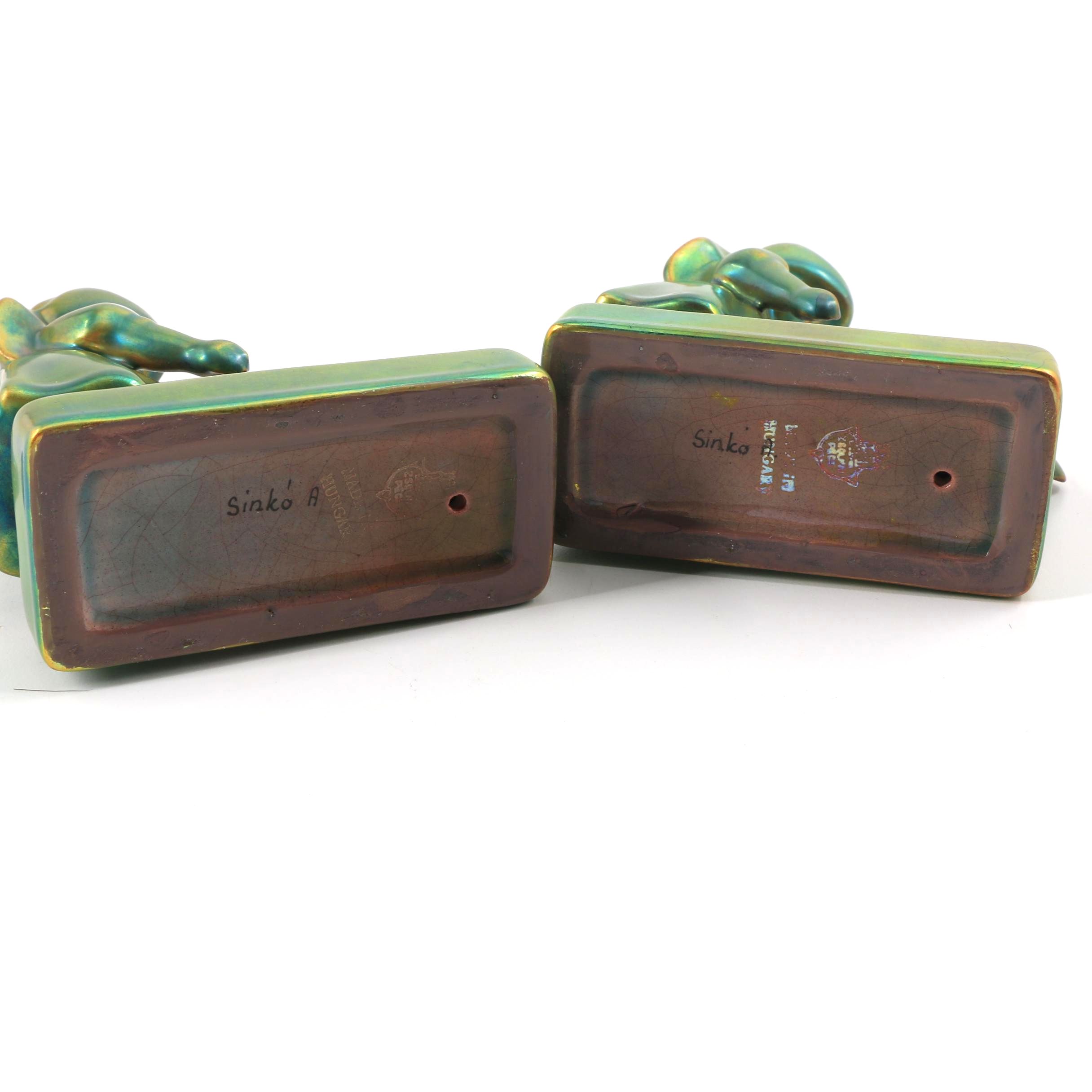 Pair of Zsolnay Ceramic Girl Figurines by Sinkó András