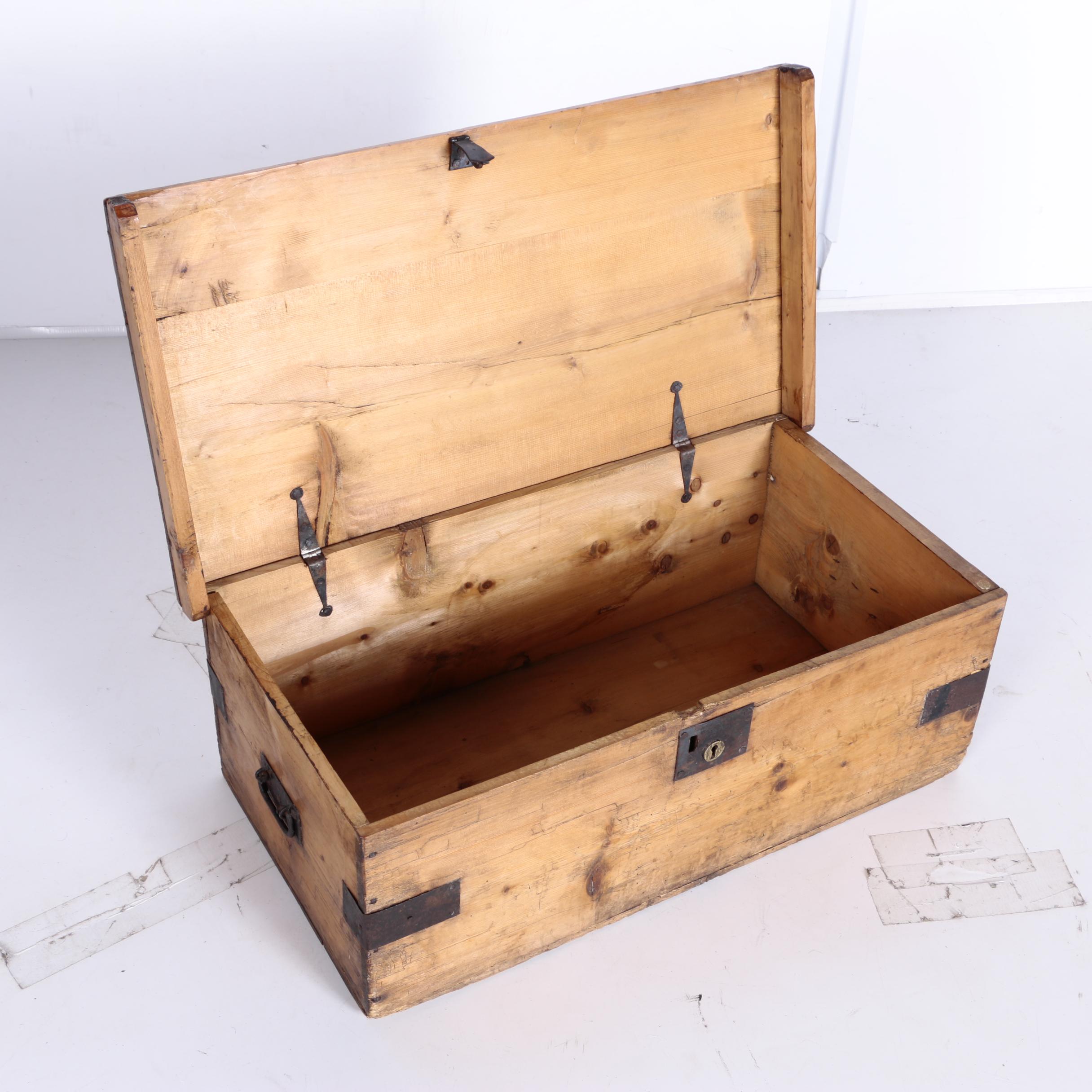 Antique Pine Storage Chest With Iron Mounts