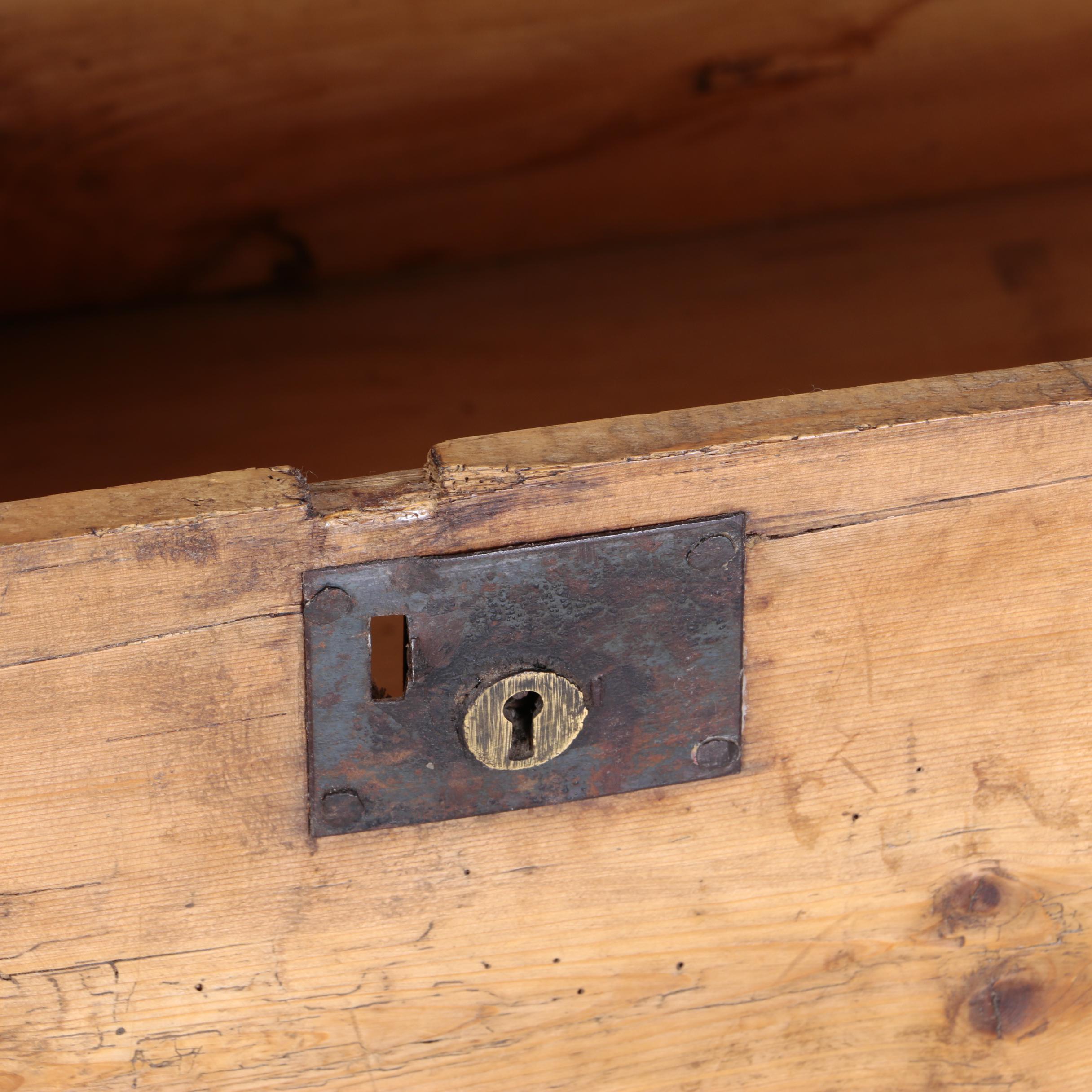 Antique Pine Storage Chest With Iron Mounts