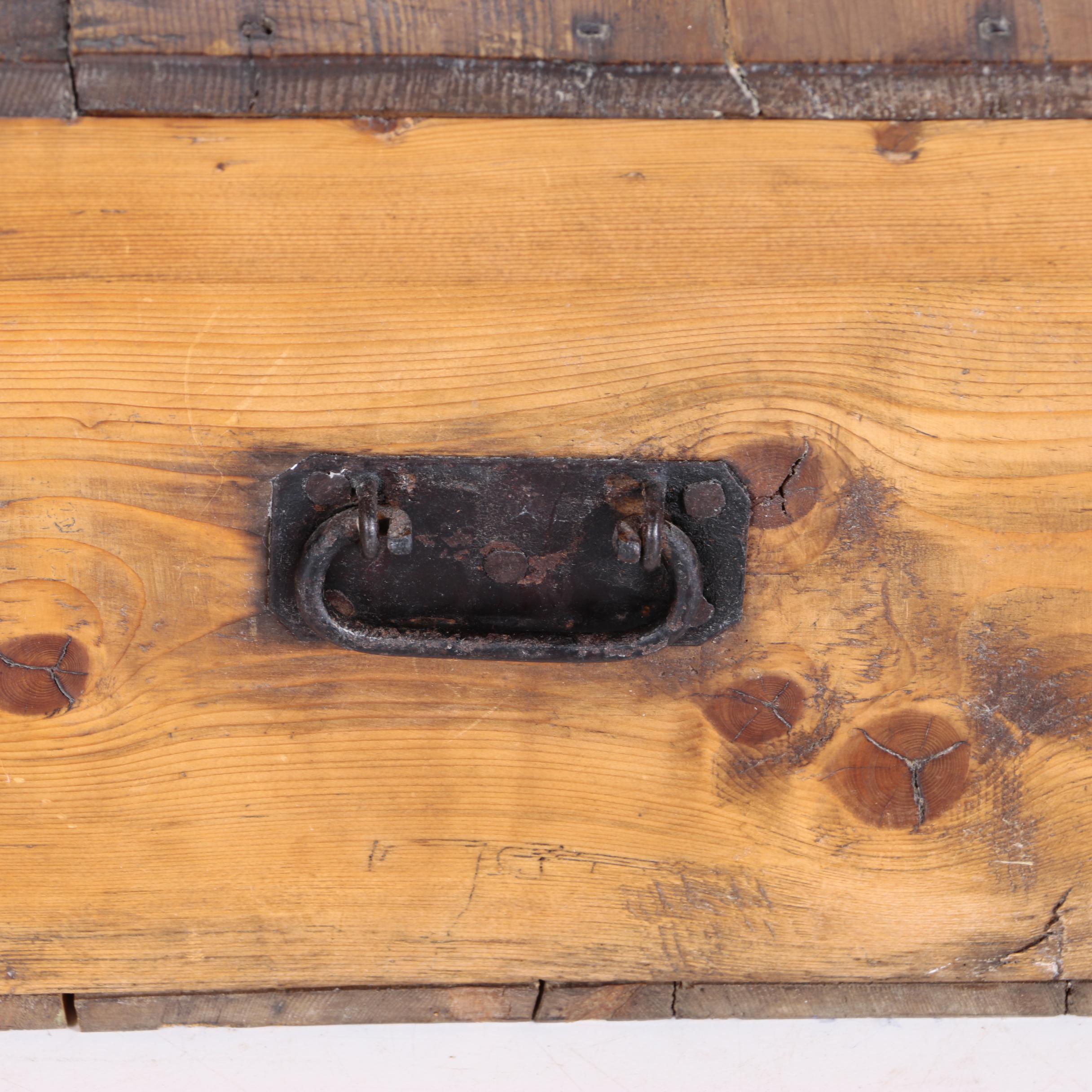 Antique Pine Storage Chest With Iron Mounts