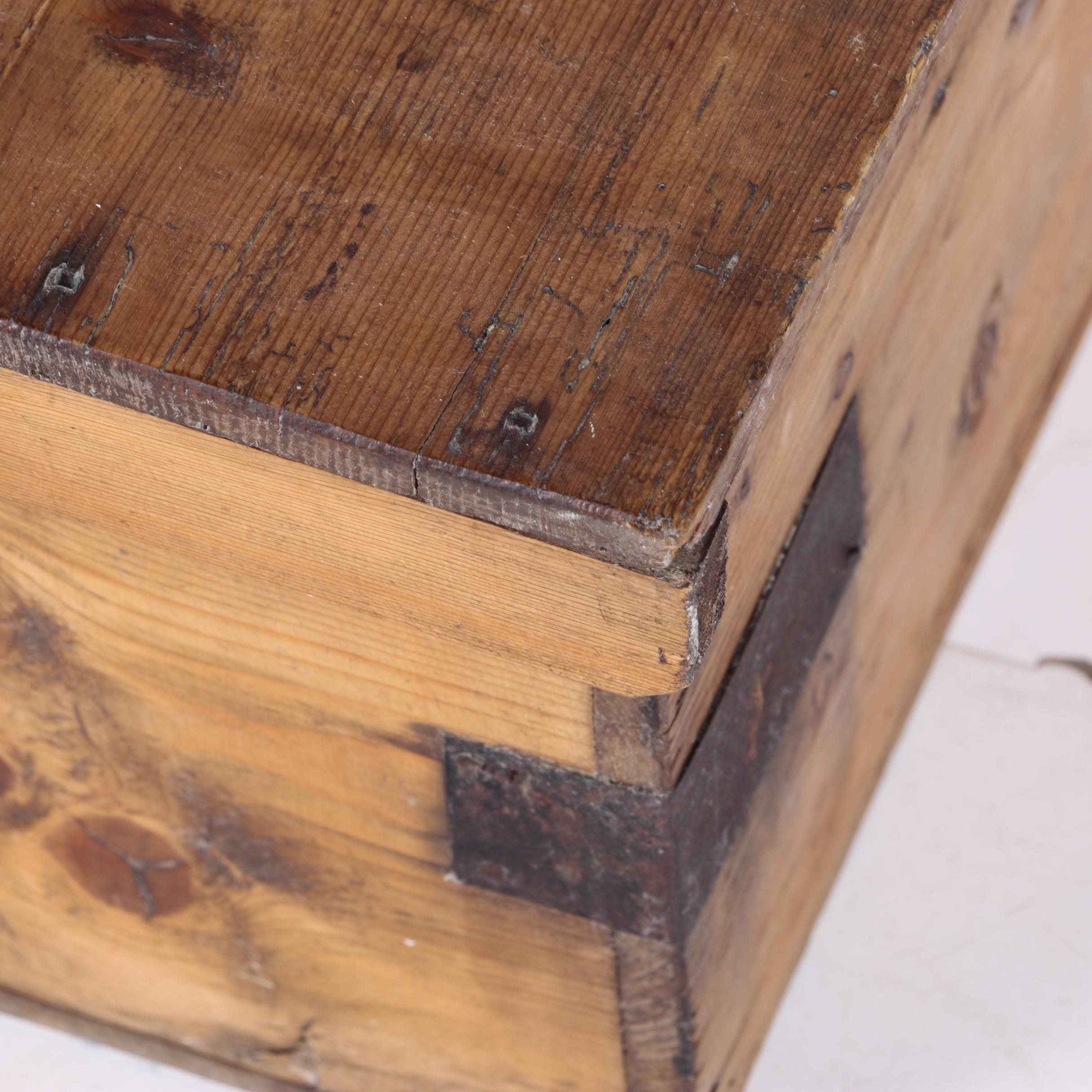 Antique Pine Storage Chest With Iron Mounts