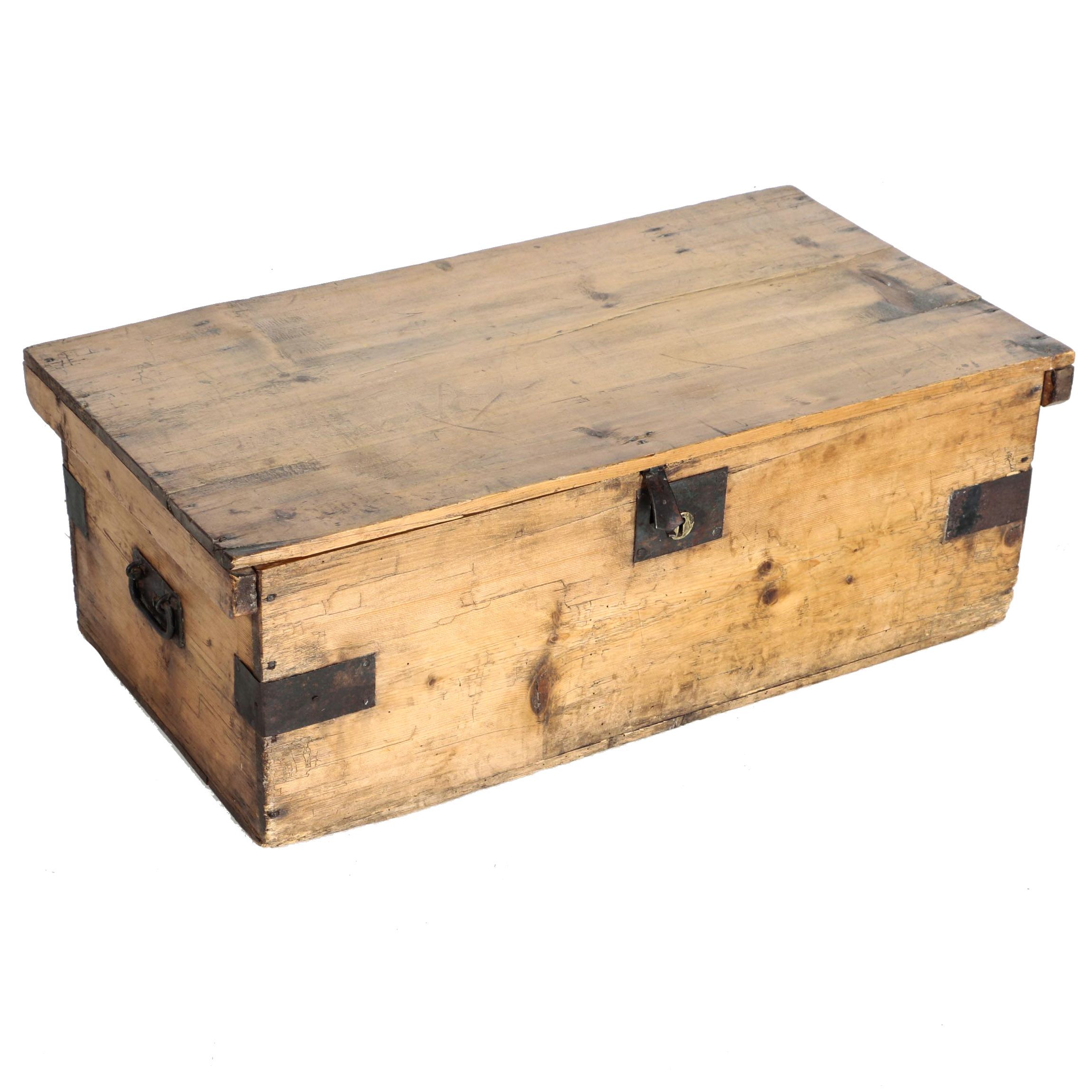 Antique Pine Storage Chest With Iron Mounts